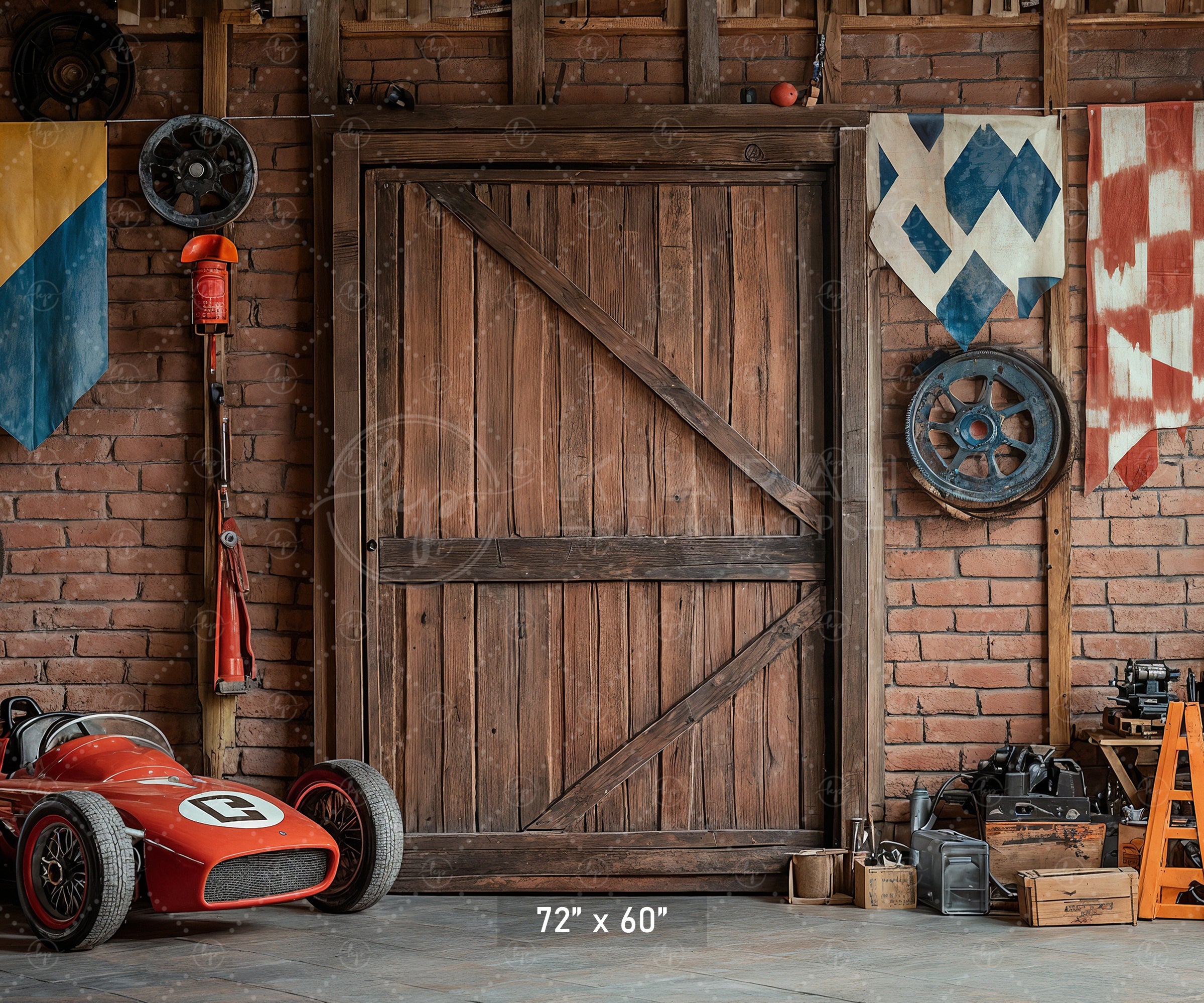 Vintage Racing Garage Backdrop