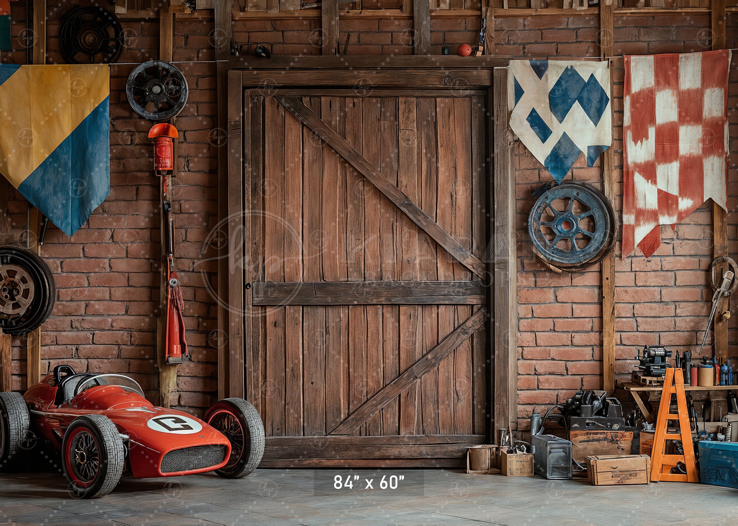 Vintage Racing Garage Backdrop