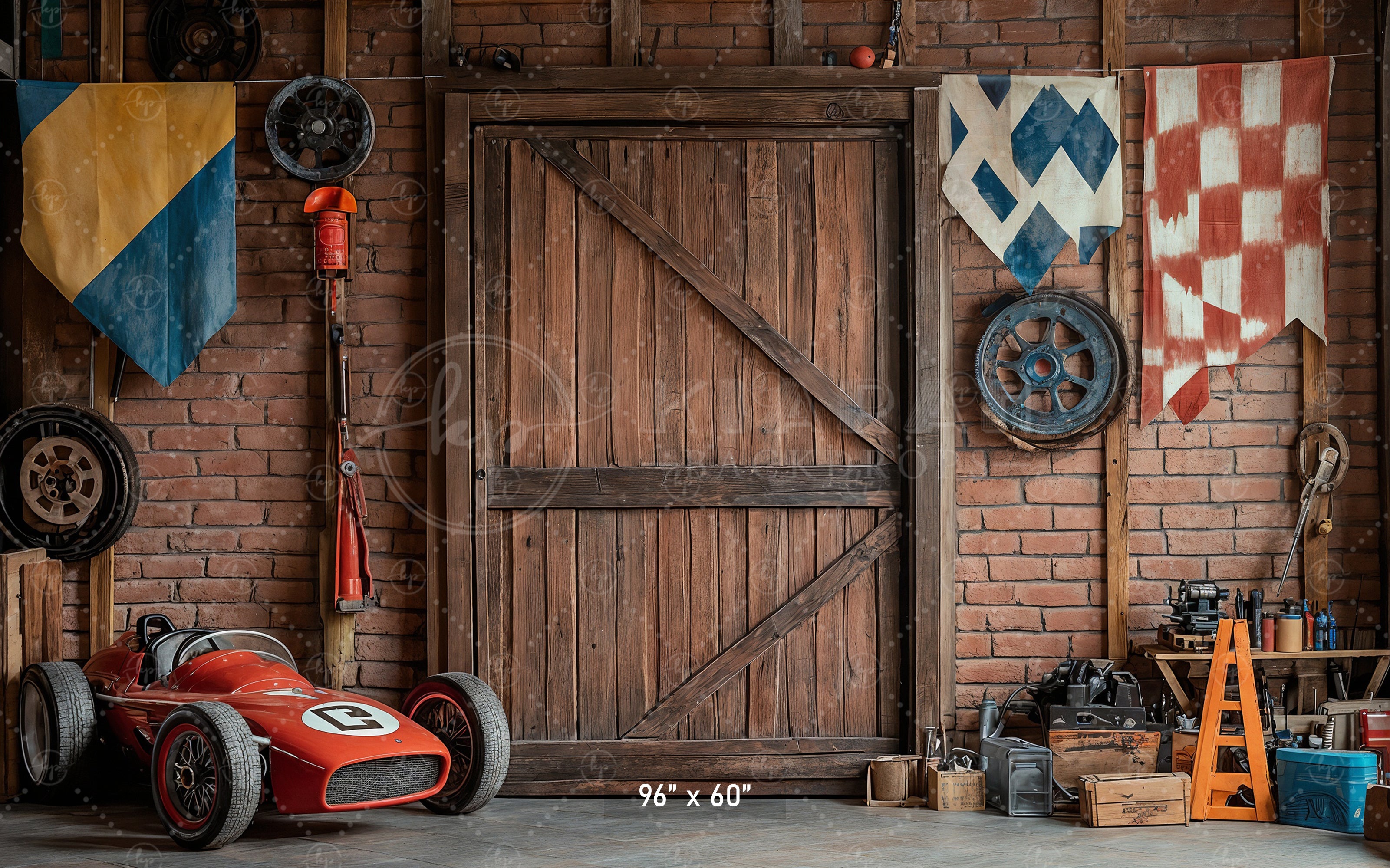 Vintage Racing Garage Backdrop