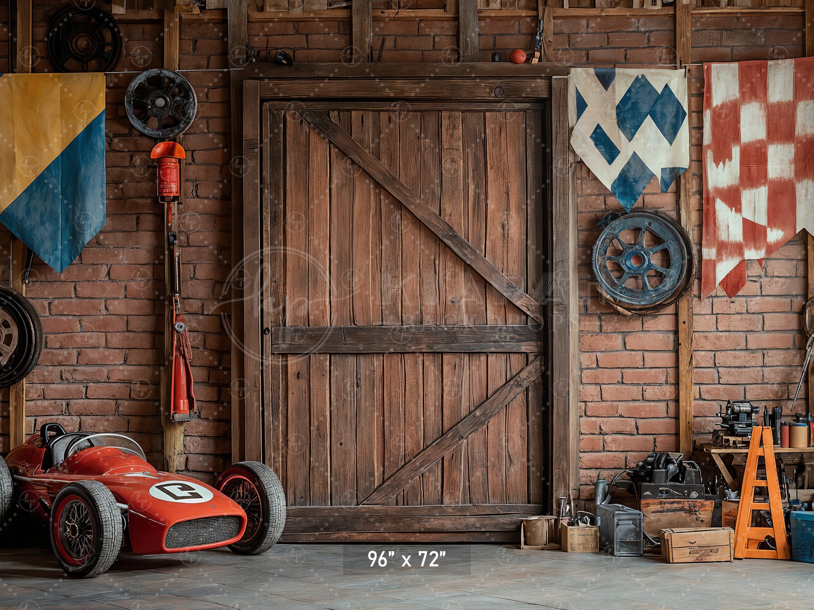 Vintage Racing Garage Backdrop