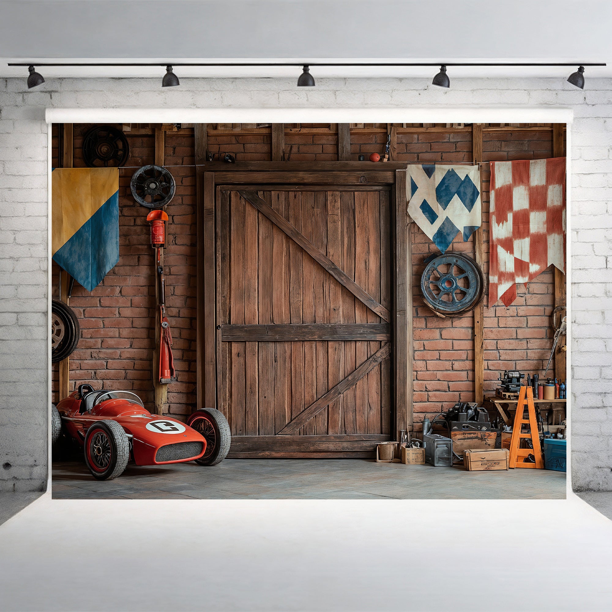 Vintage Racing Garage Backdrop