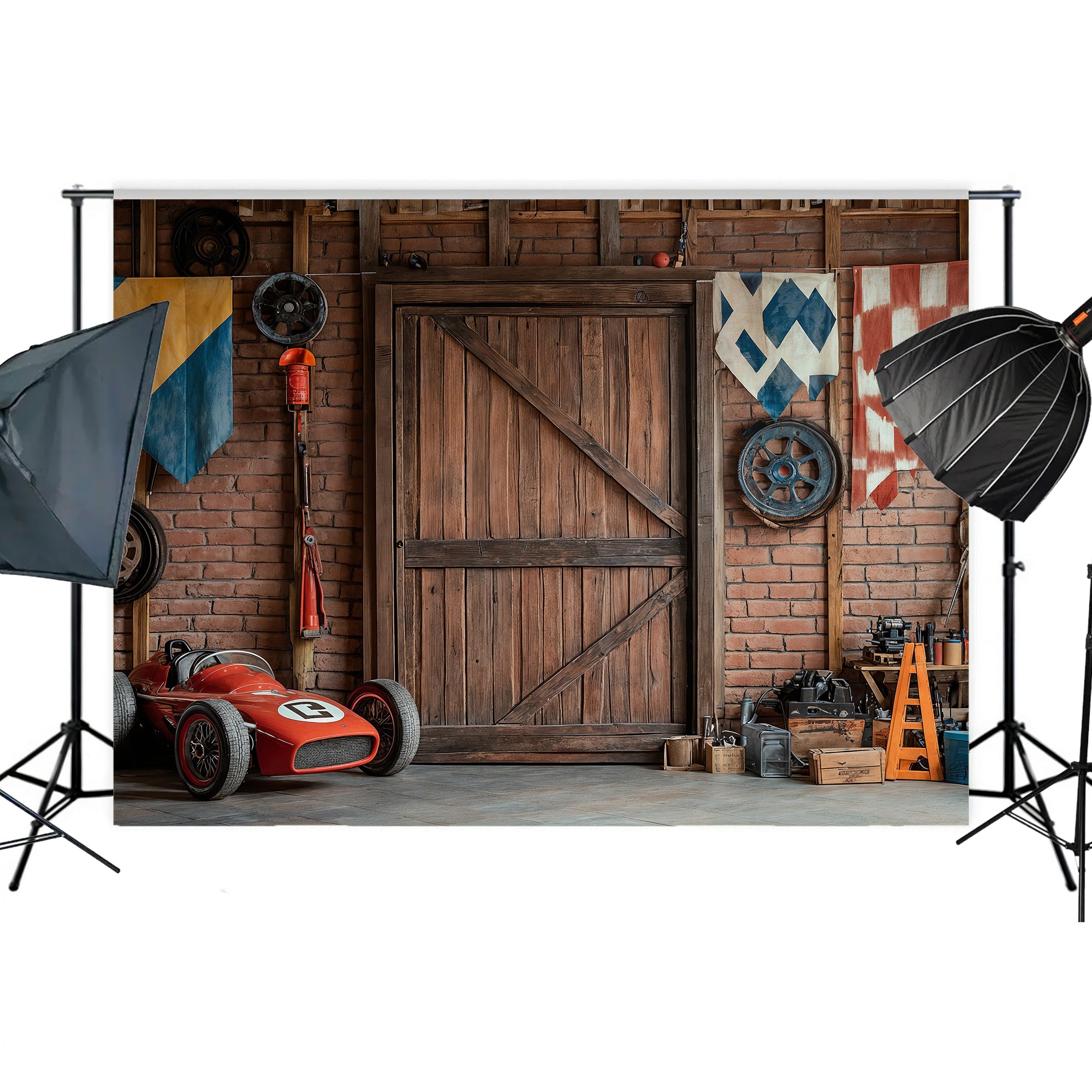Vintage Racing Garage Backdrop
