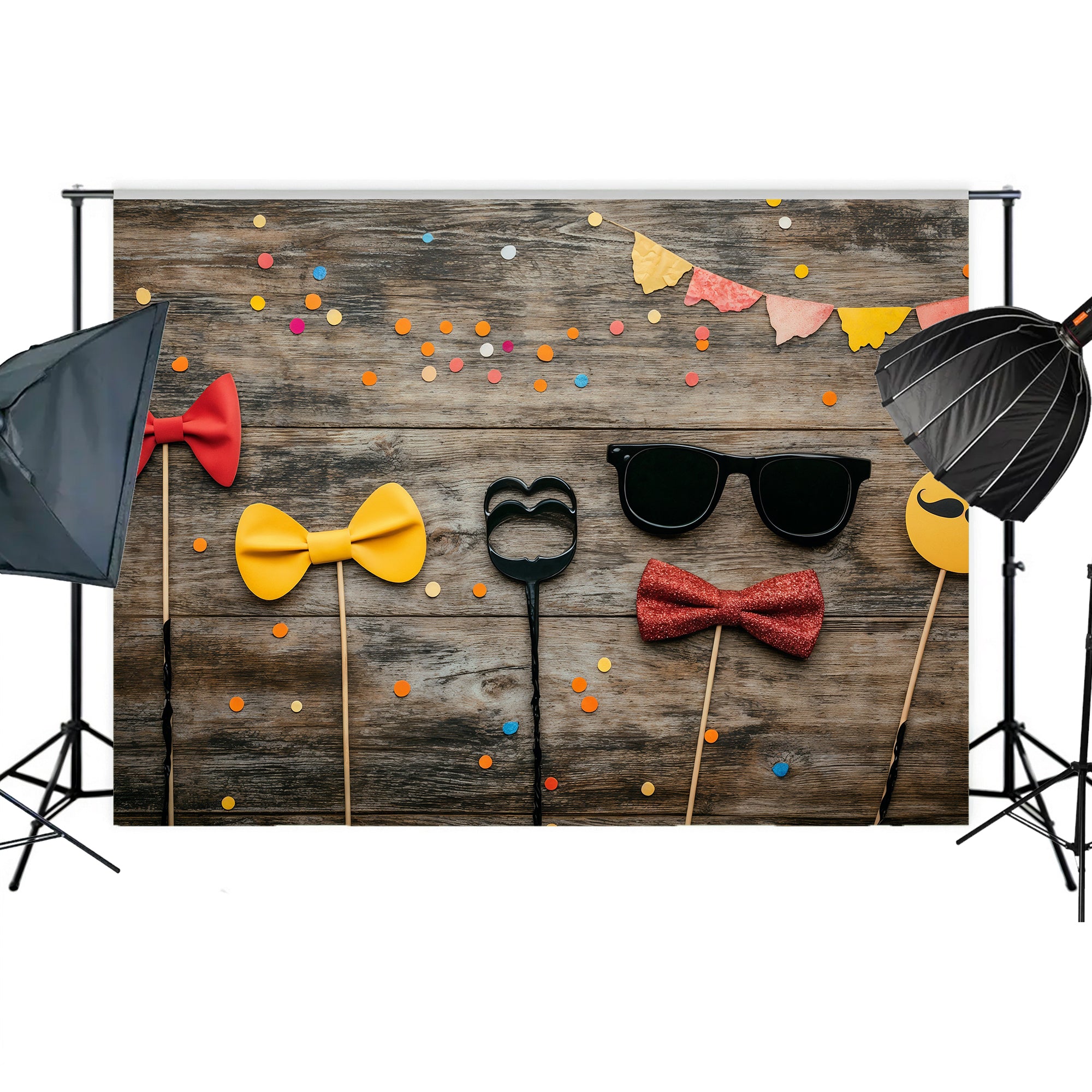 Party Props on Wood Backdrop