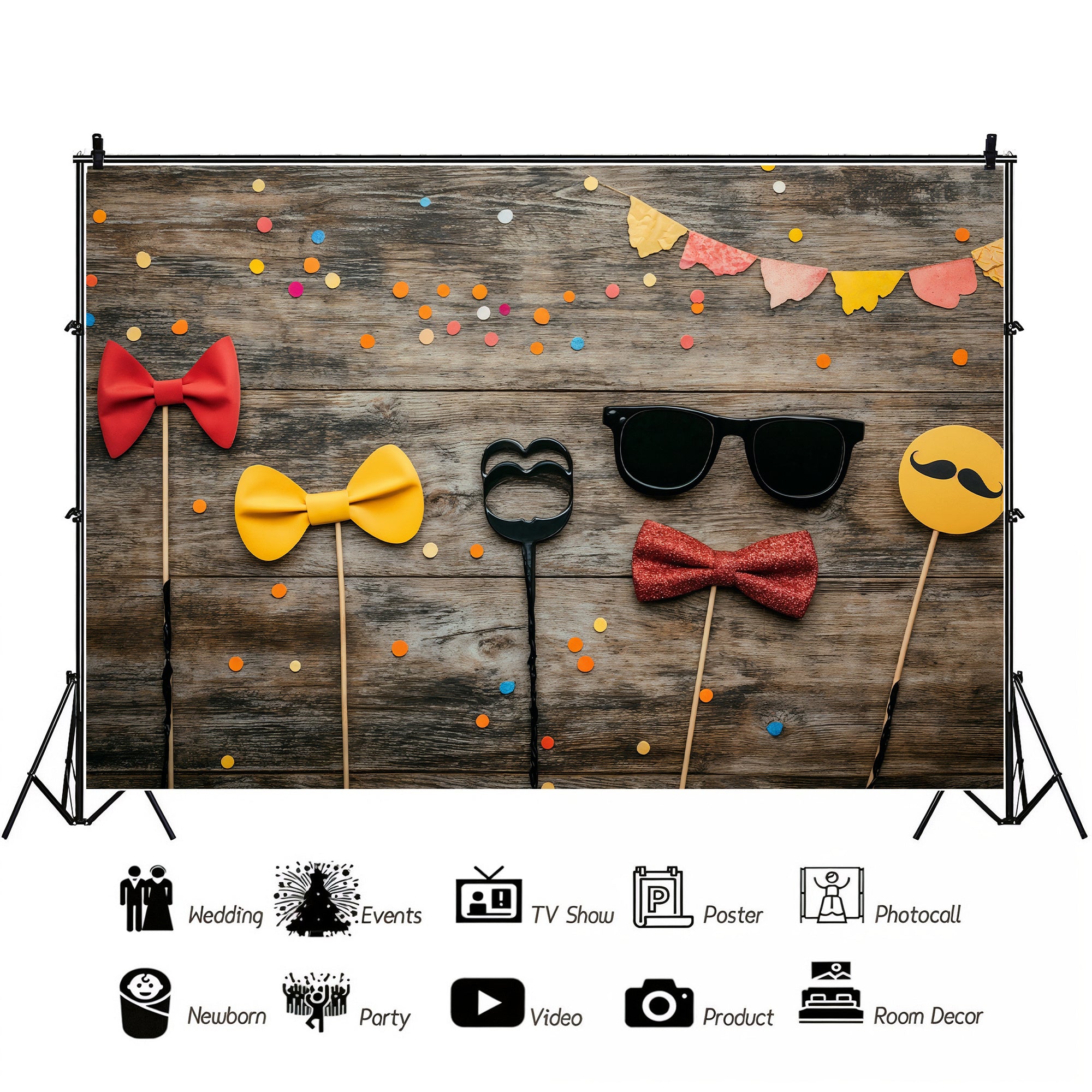 Party Props on Wood Backdrop