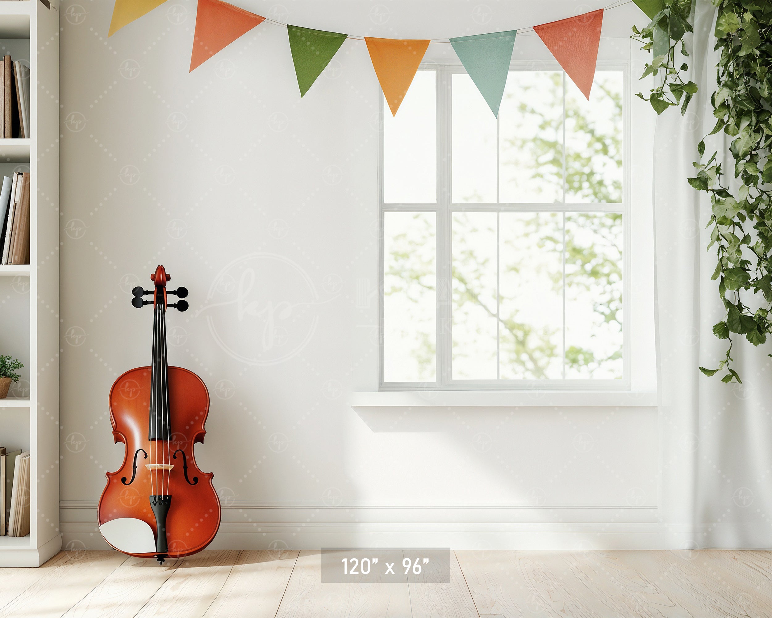 Bright Music Room Window Backdrop