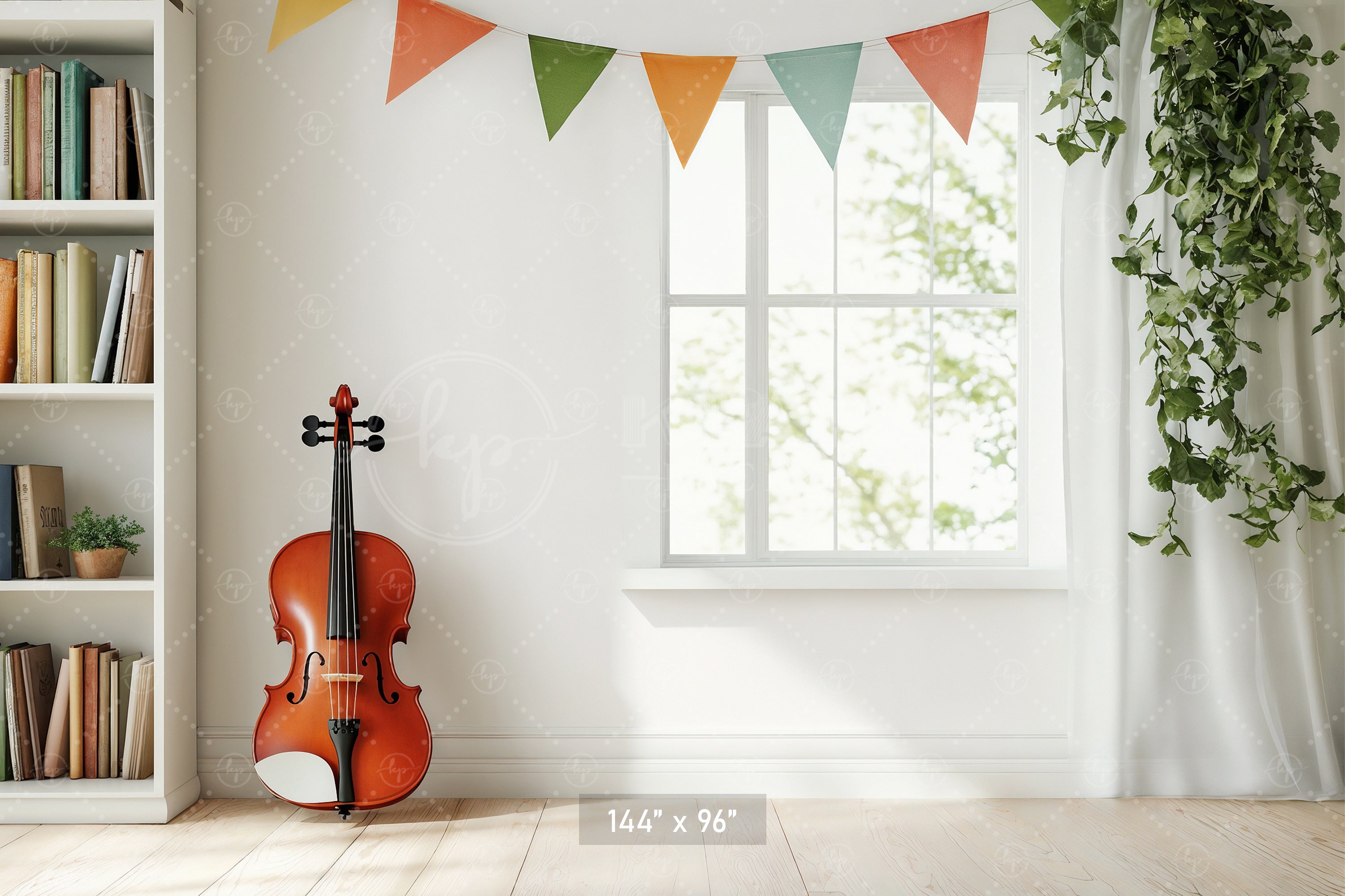 Bright Music Room Window Backdrop