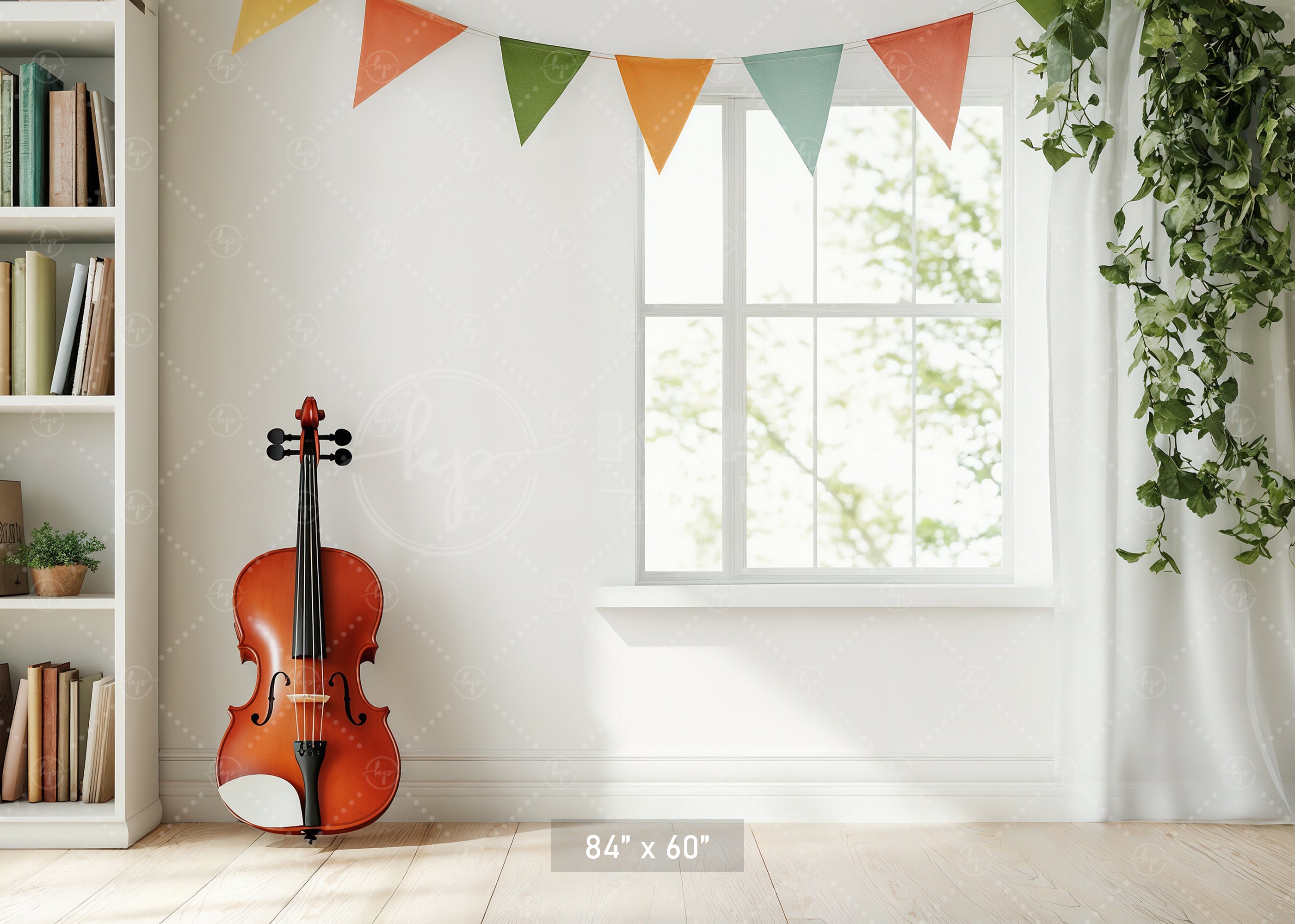 Bright Music Room Window Backdrop
