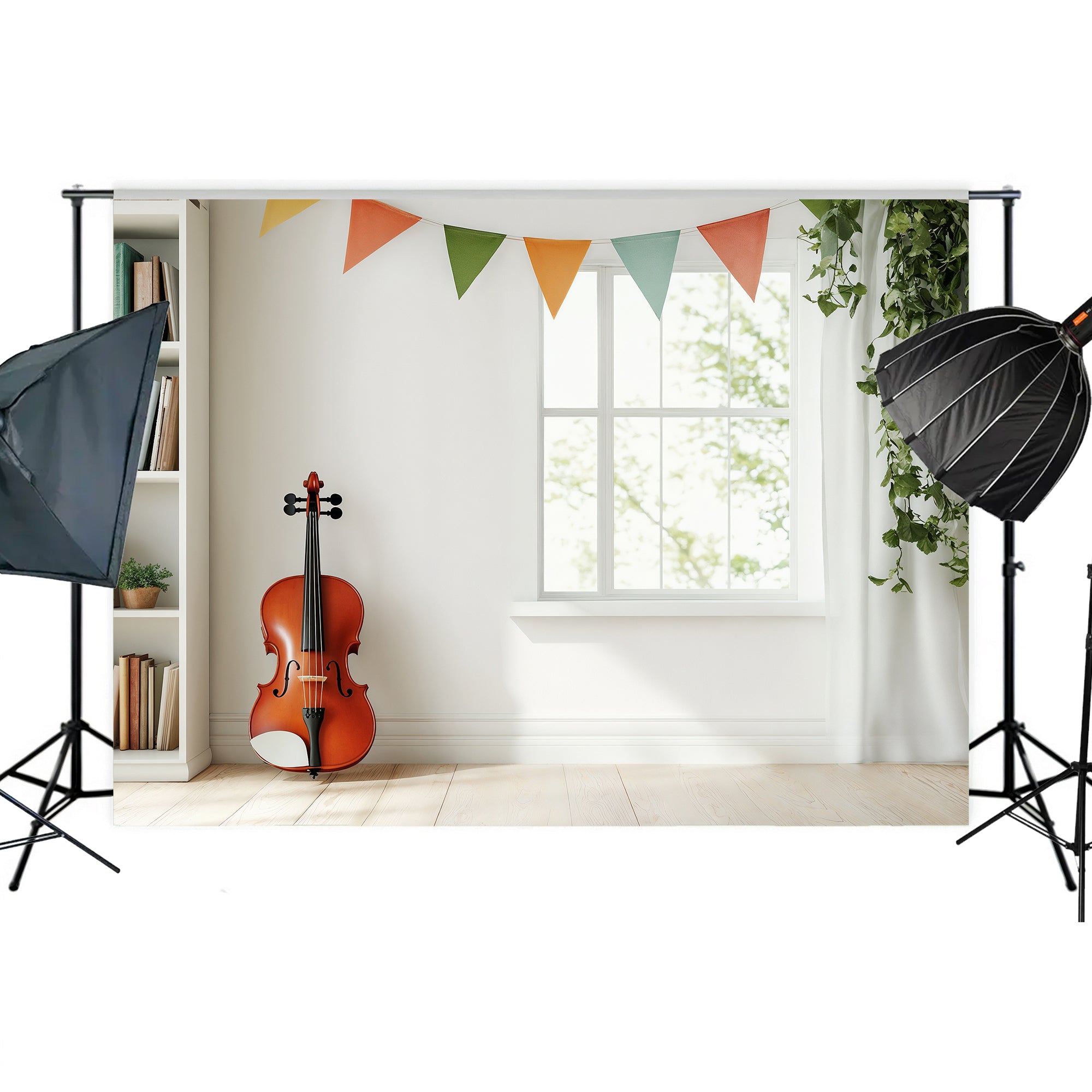 Bright Music Room Window Backdrop