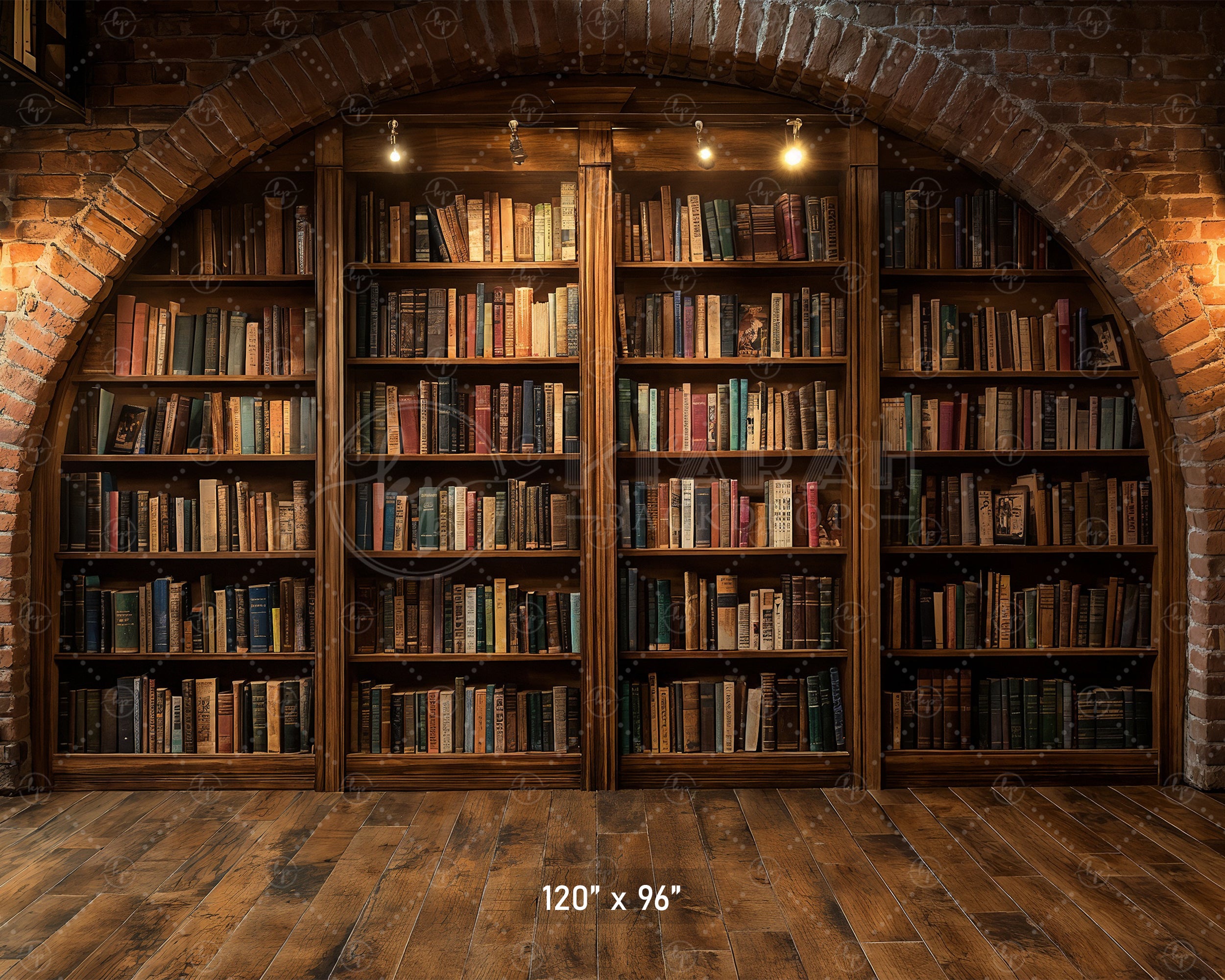 Brick Arch Bookshelf Nook Backdrop