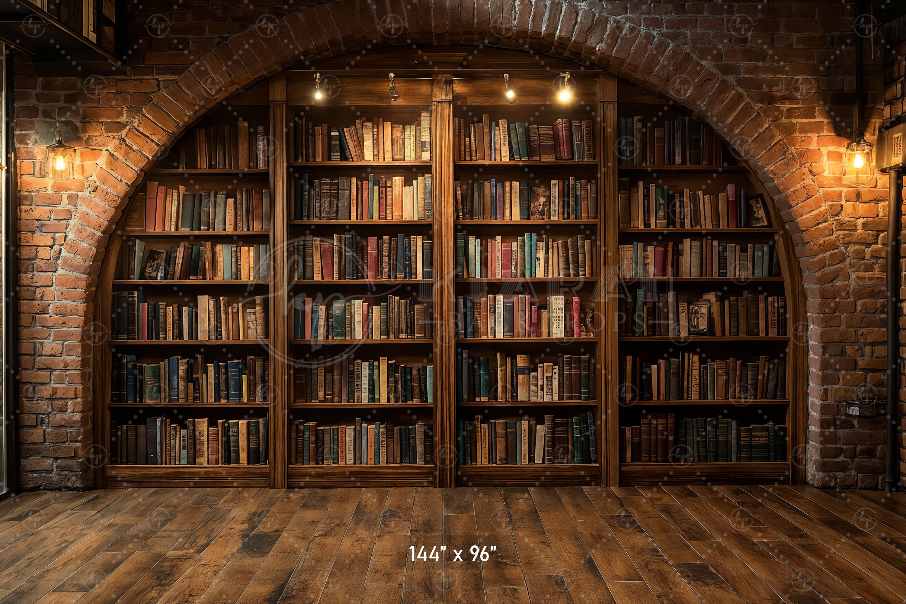 Brick Arch Bookshelf Nook Backdrop