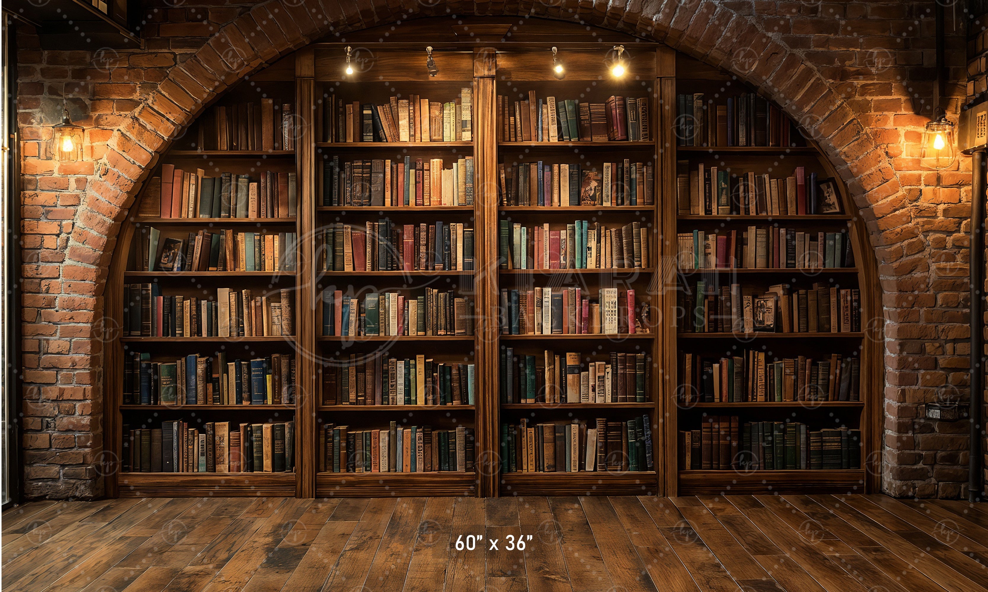 Brick Arch Bookshelf Nook Backdrop