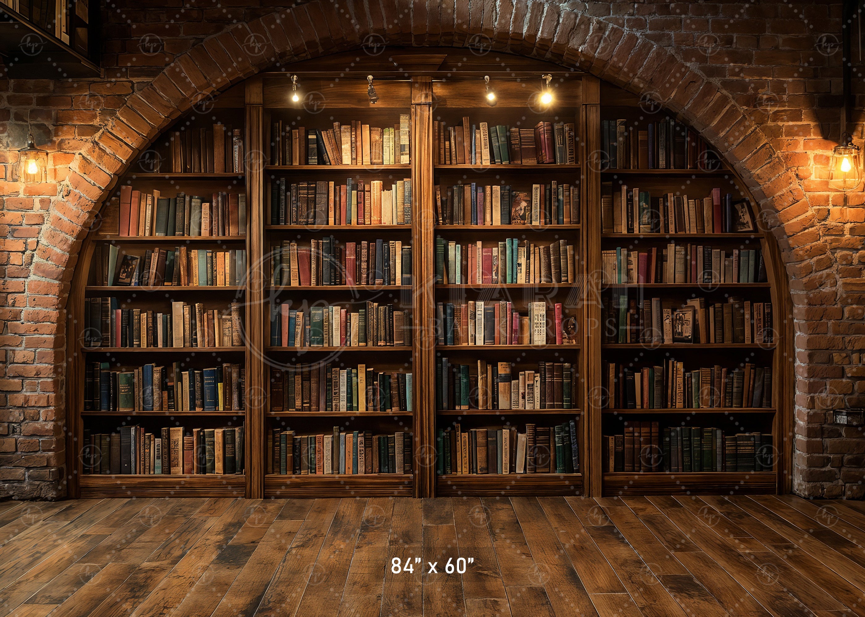 Brick Arch Bookshelf Nook Backdrop