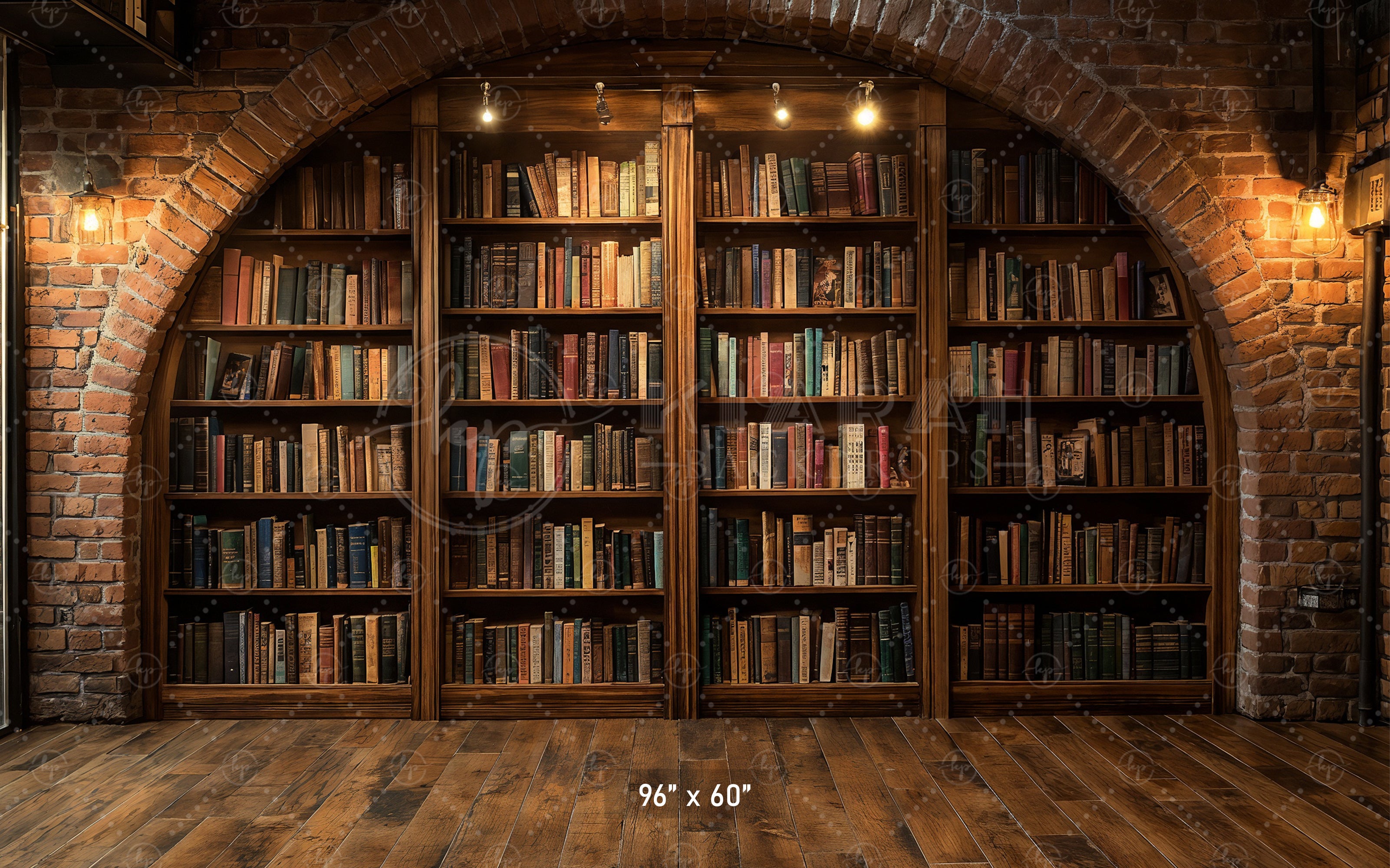 Brick Arch Bookshelf Nook Backdrop