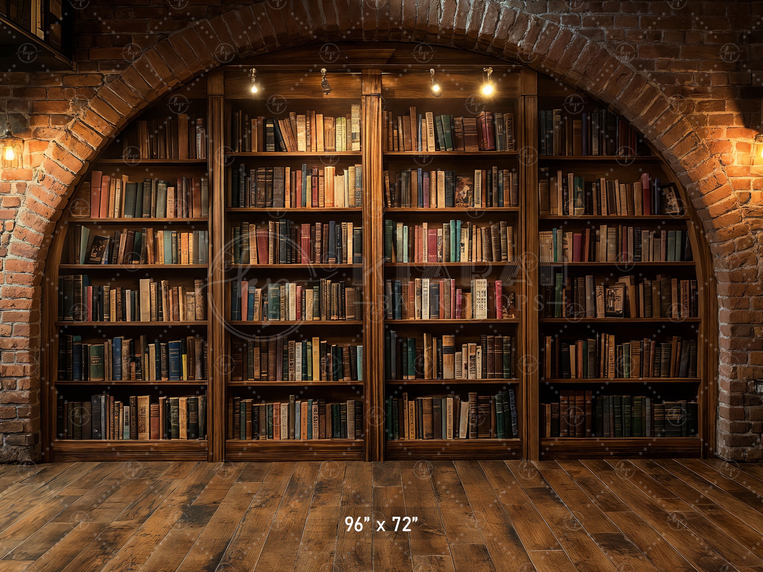 Brick Arch Bookshelf Nook Backdrop