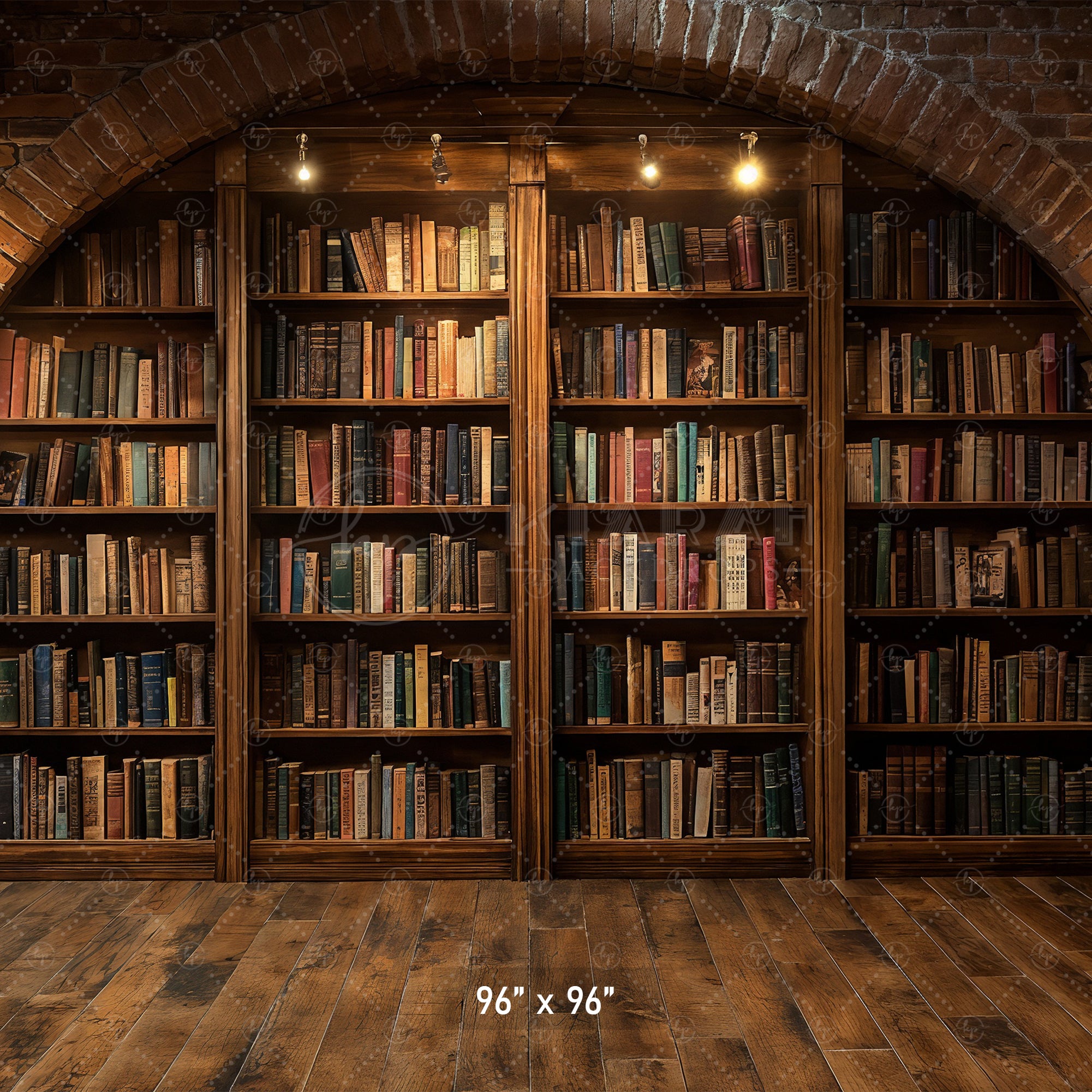 Brick Arch Bookshelf Nook Backdrop