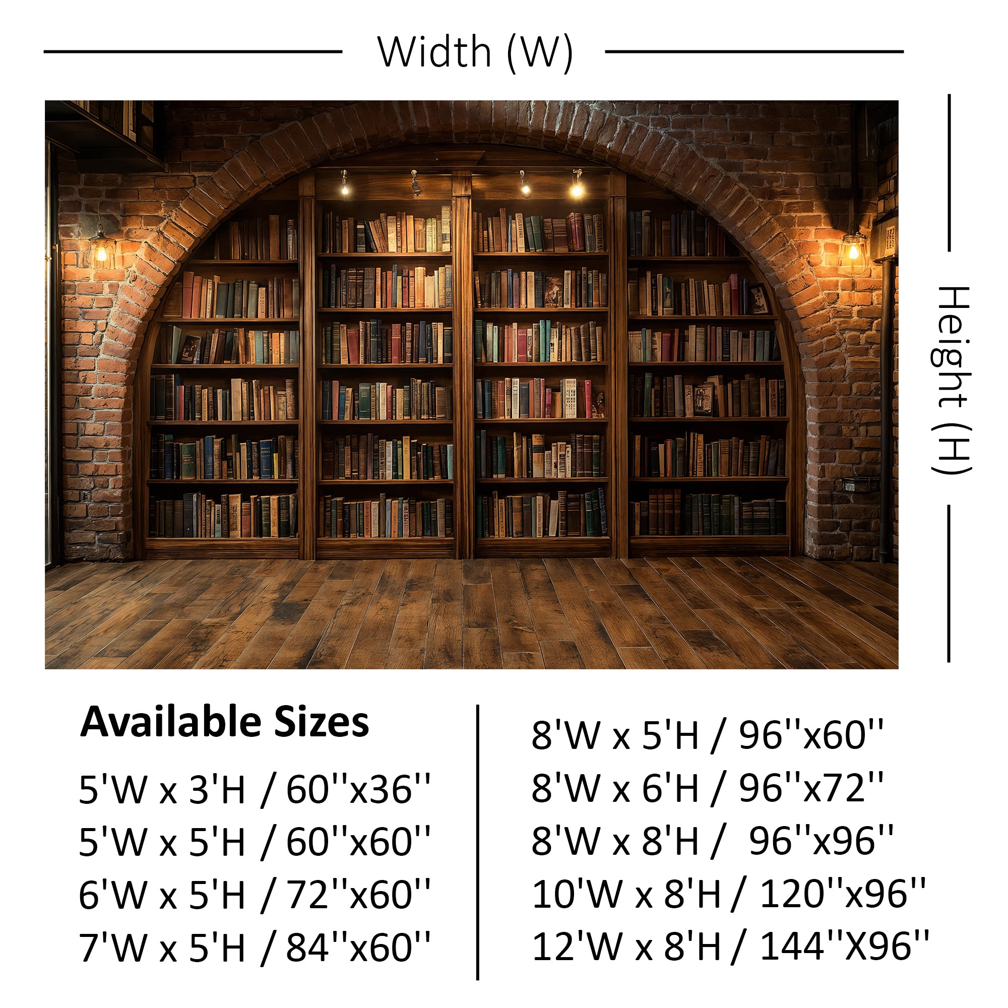 Brick Arch Bookshelf Nook Backdrop
