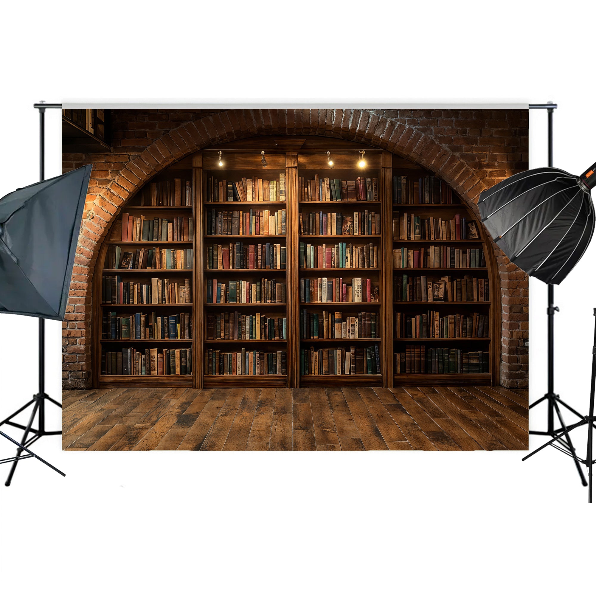 Brick Arch Bookshelf Nook Backdrop