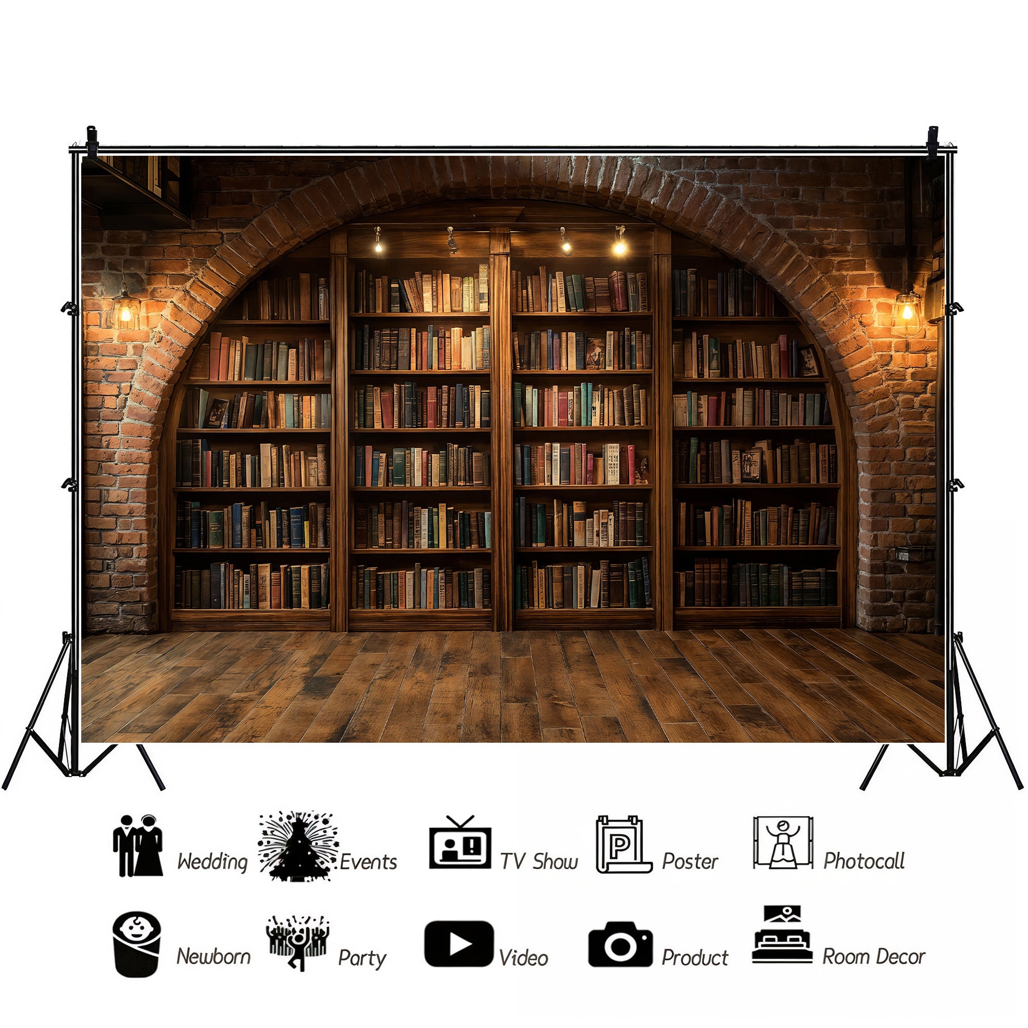Brick Arch Bookshelf Nook Backdrop