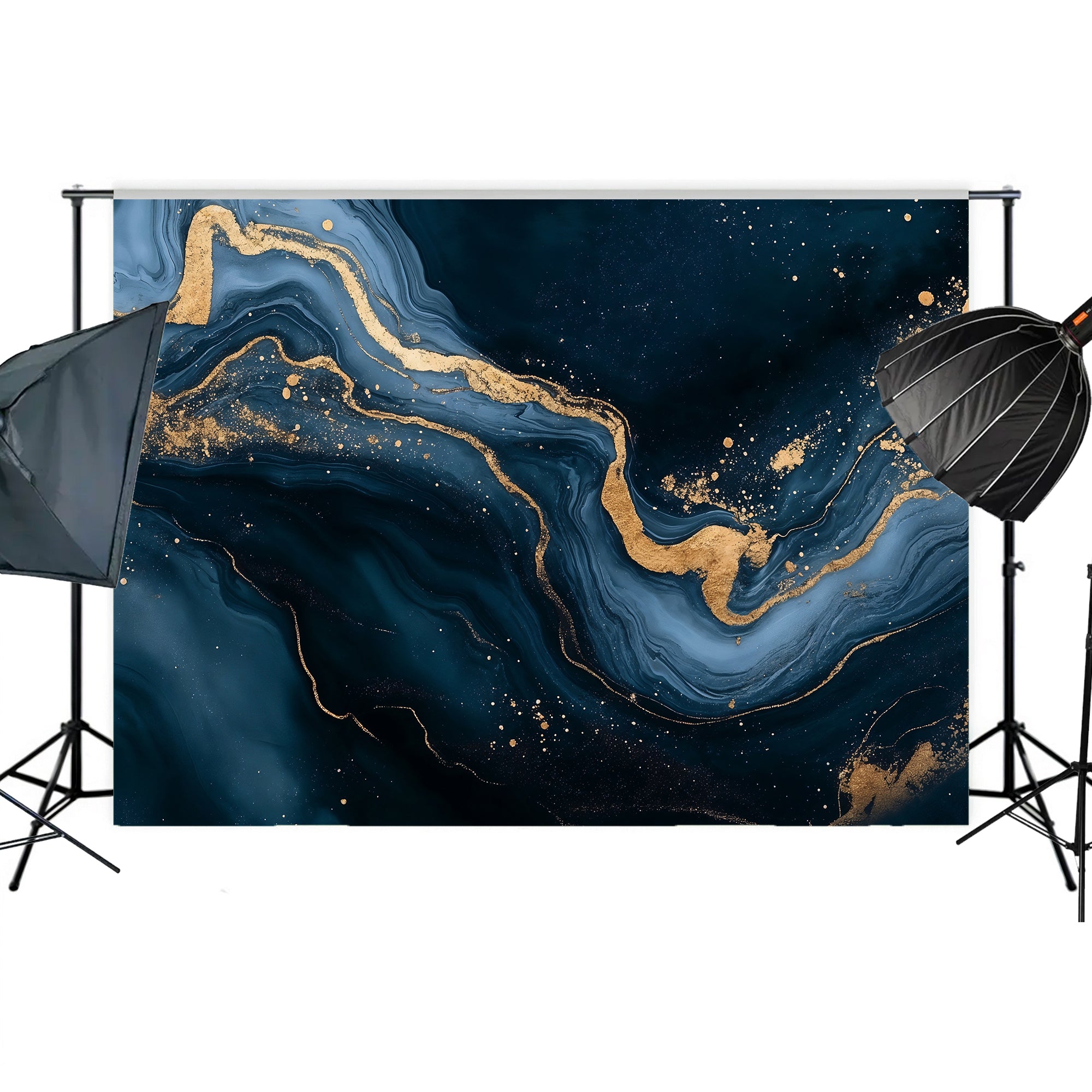 Midnight Blue & Gold Nebula Backdrop