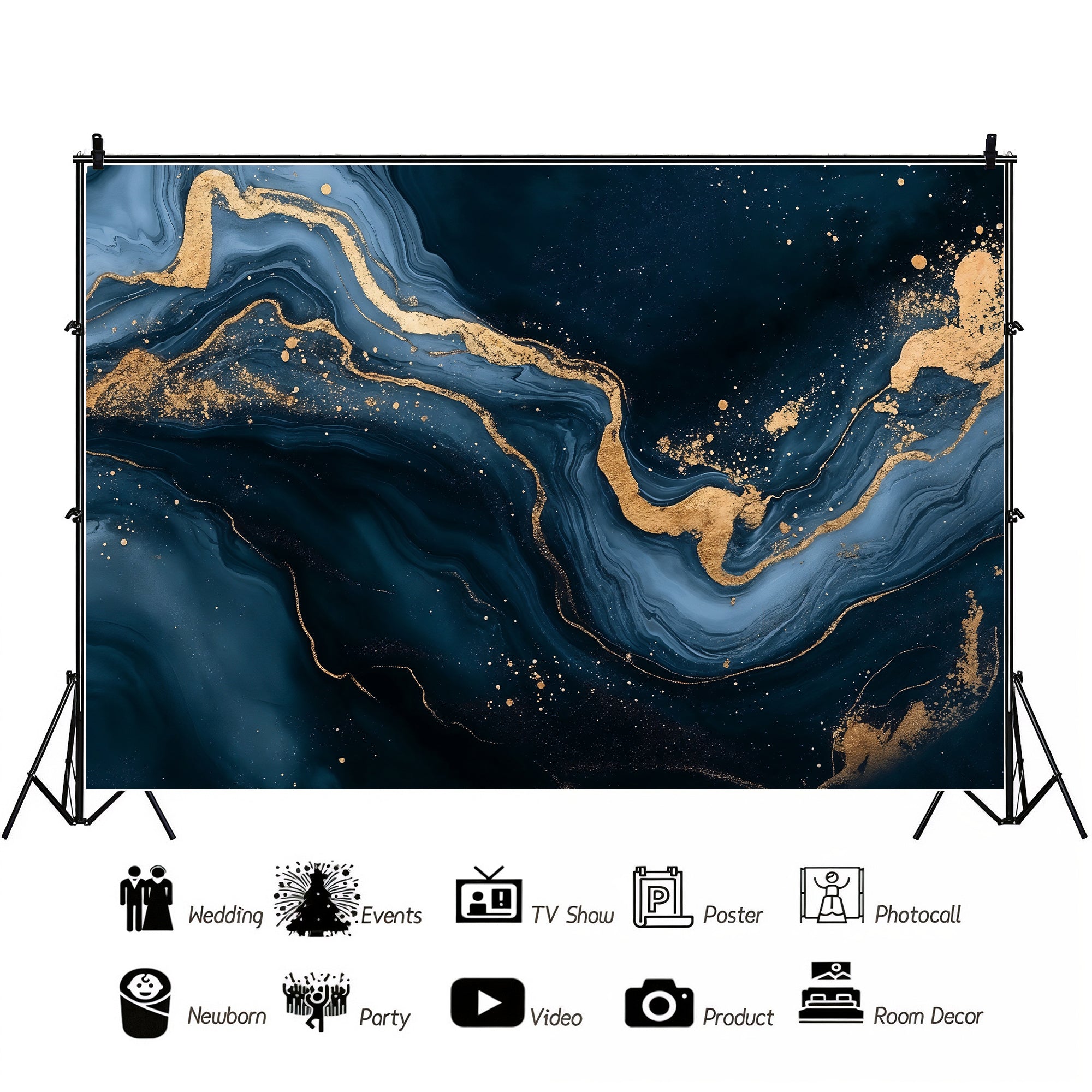 Midnight Blue & Gold Nebula Backdrop