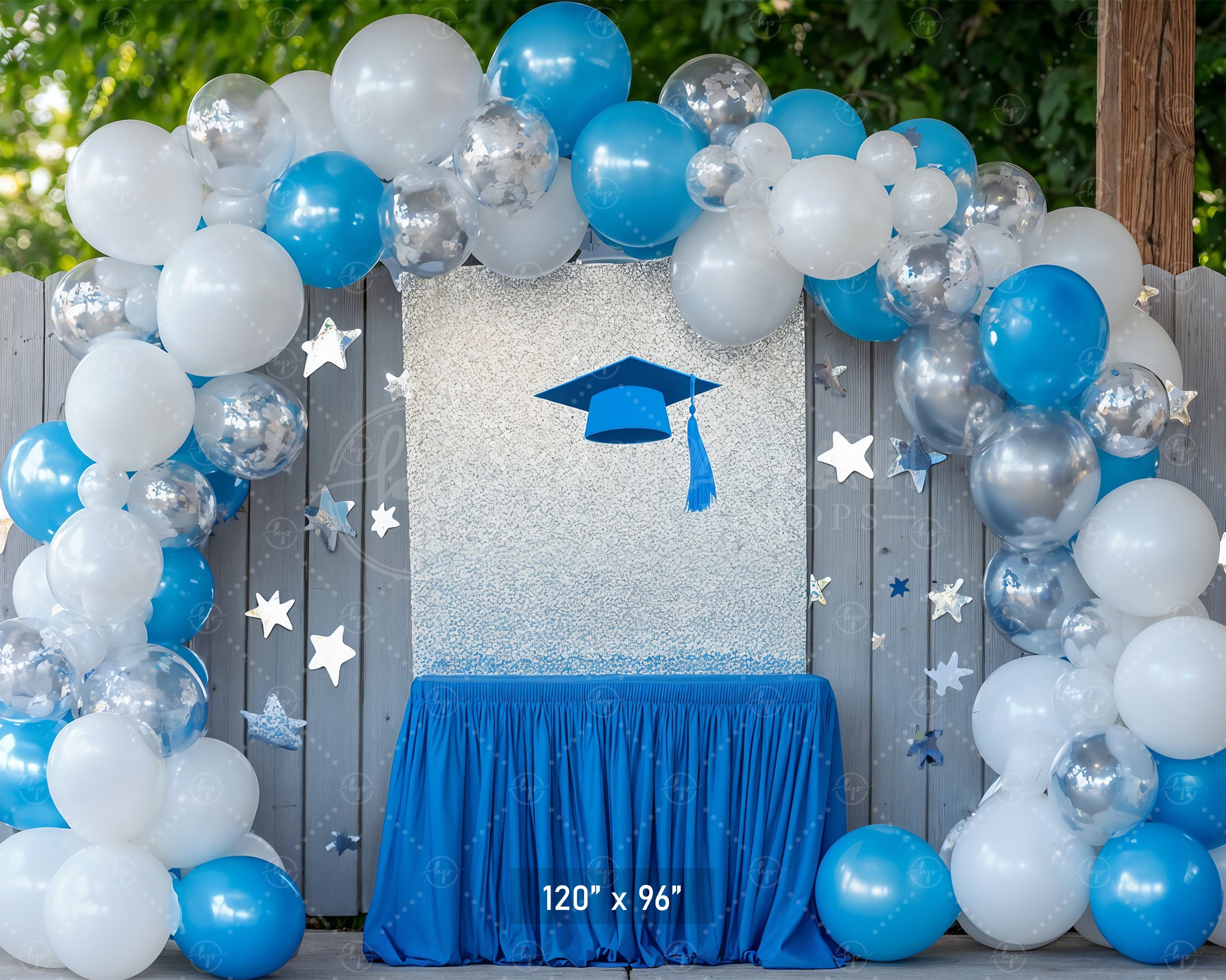 Blue & Silver Graduation Arch Backdrop