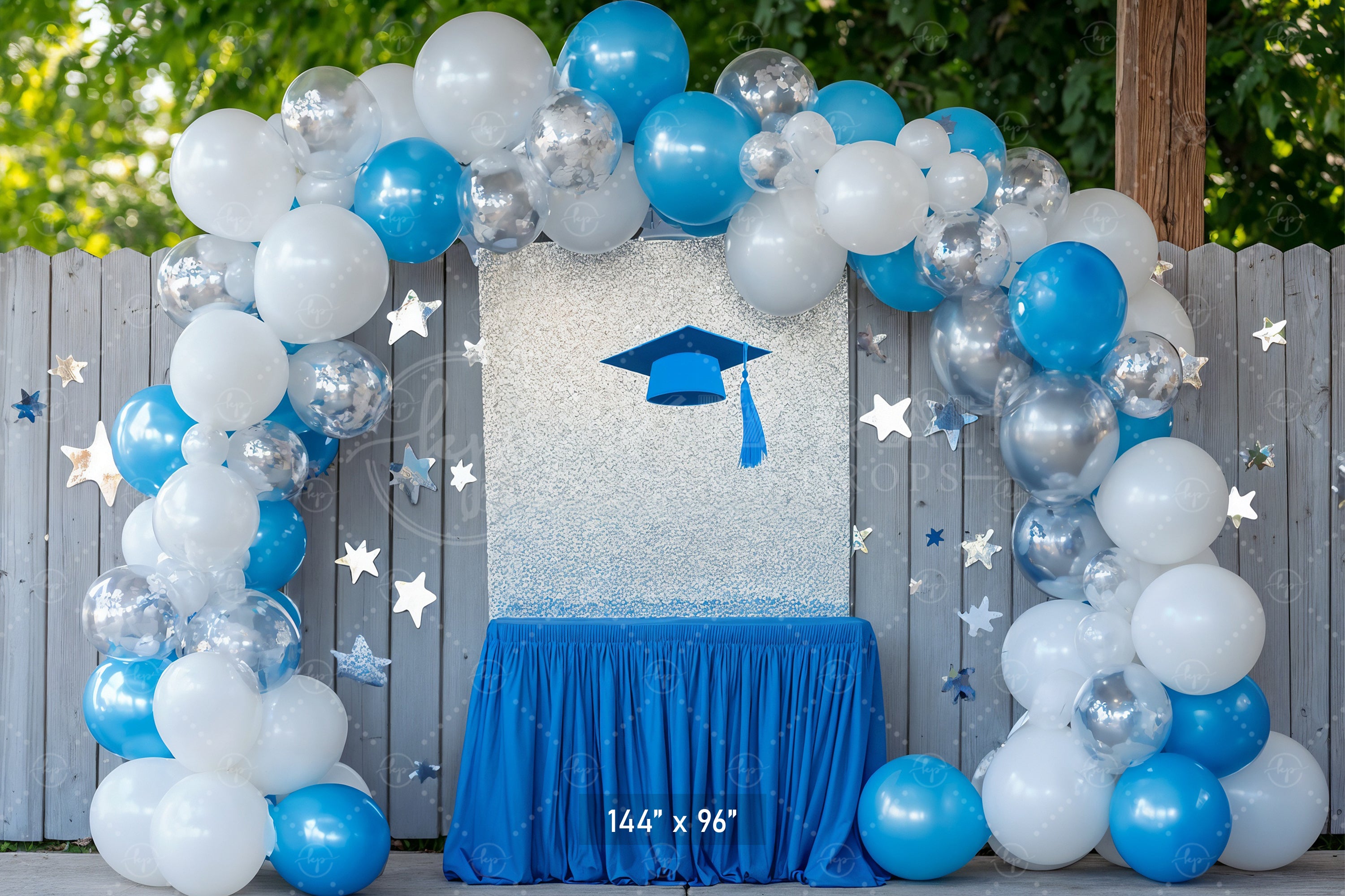 Blue & Silver Graduation Arch Backdrop