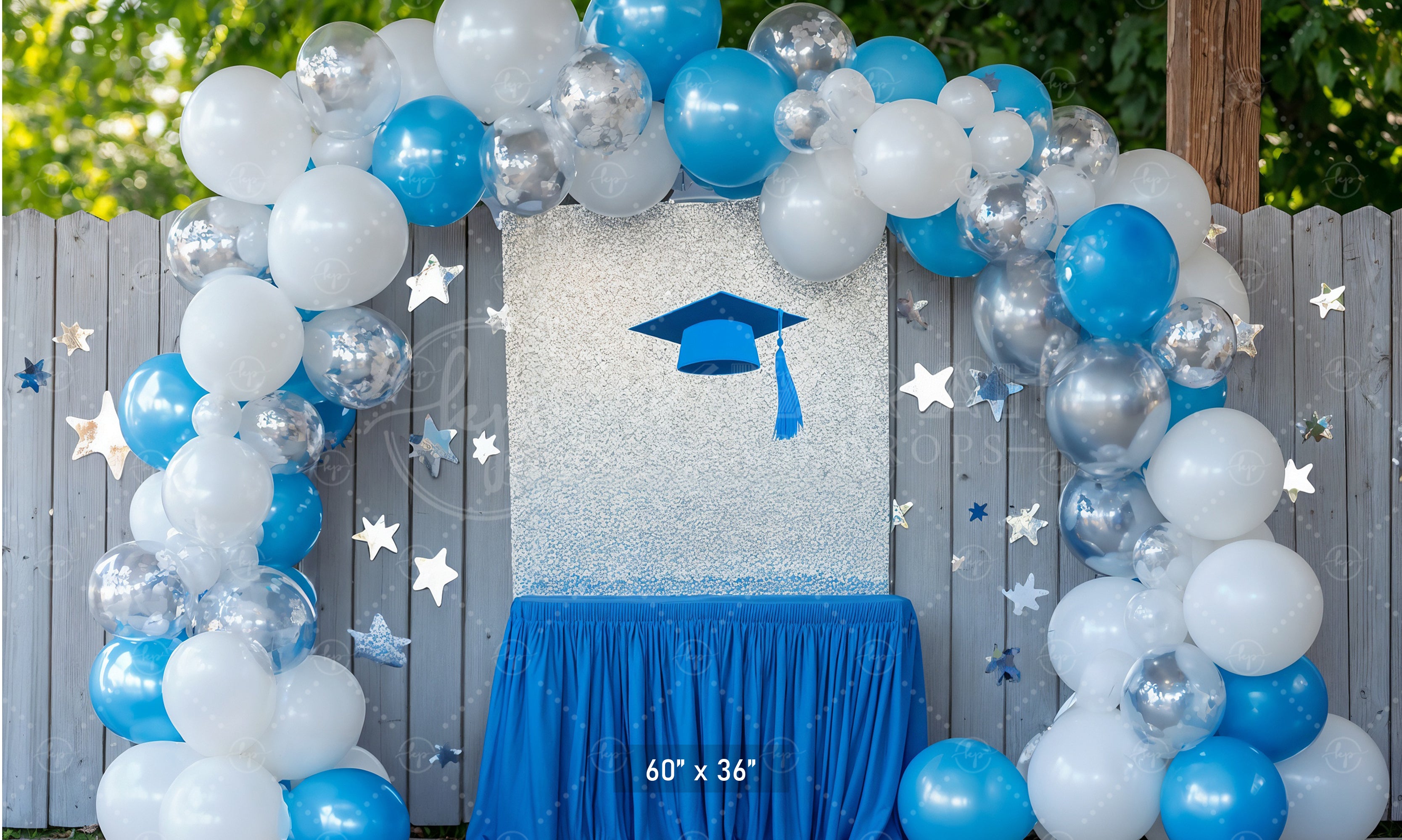 Blue & Silver Graduation Arch Backdrop
