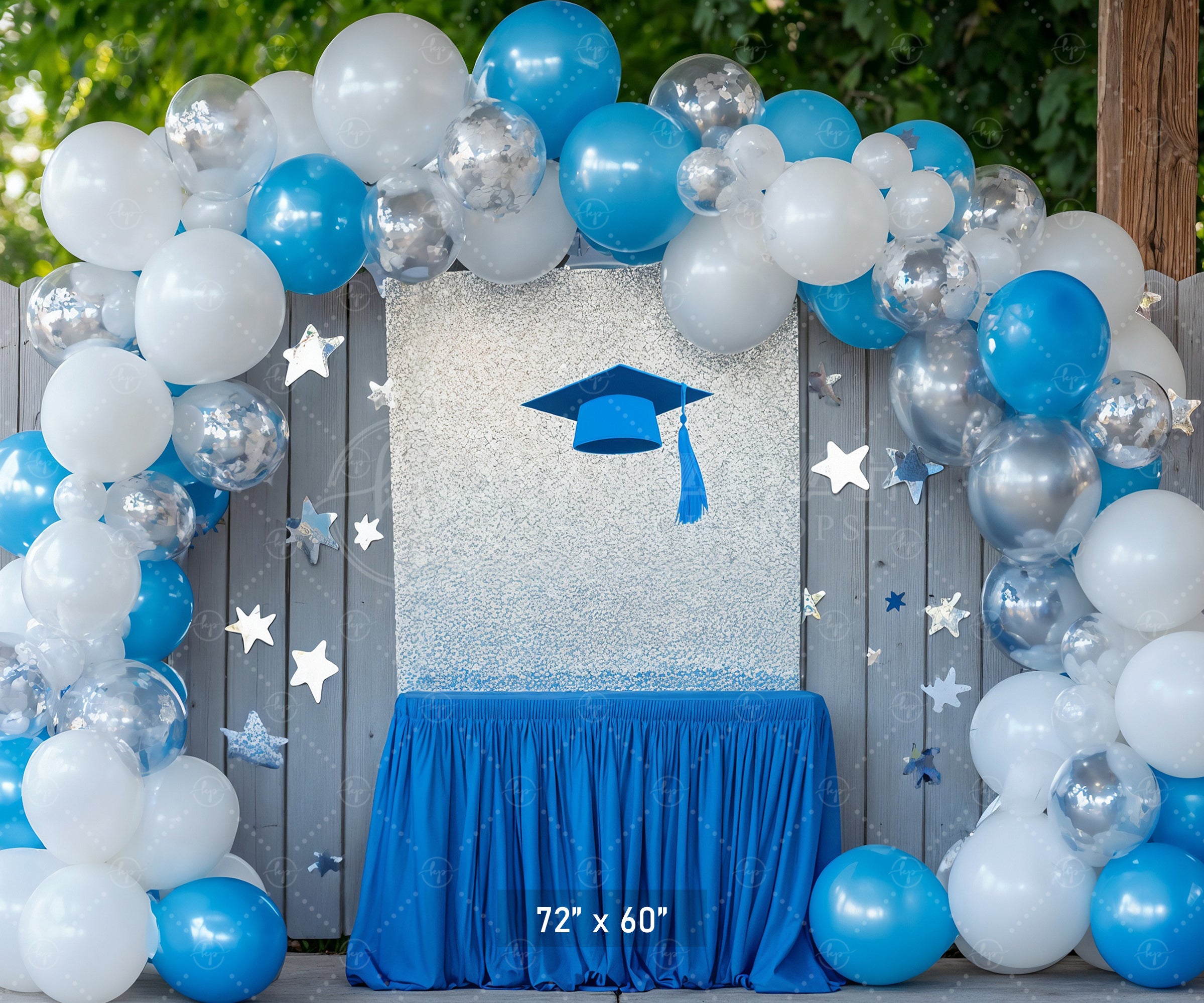 Blue & Silver Graduation Arch Backdrop