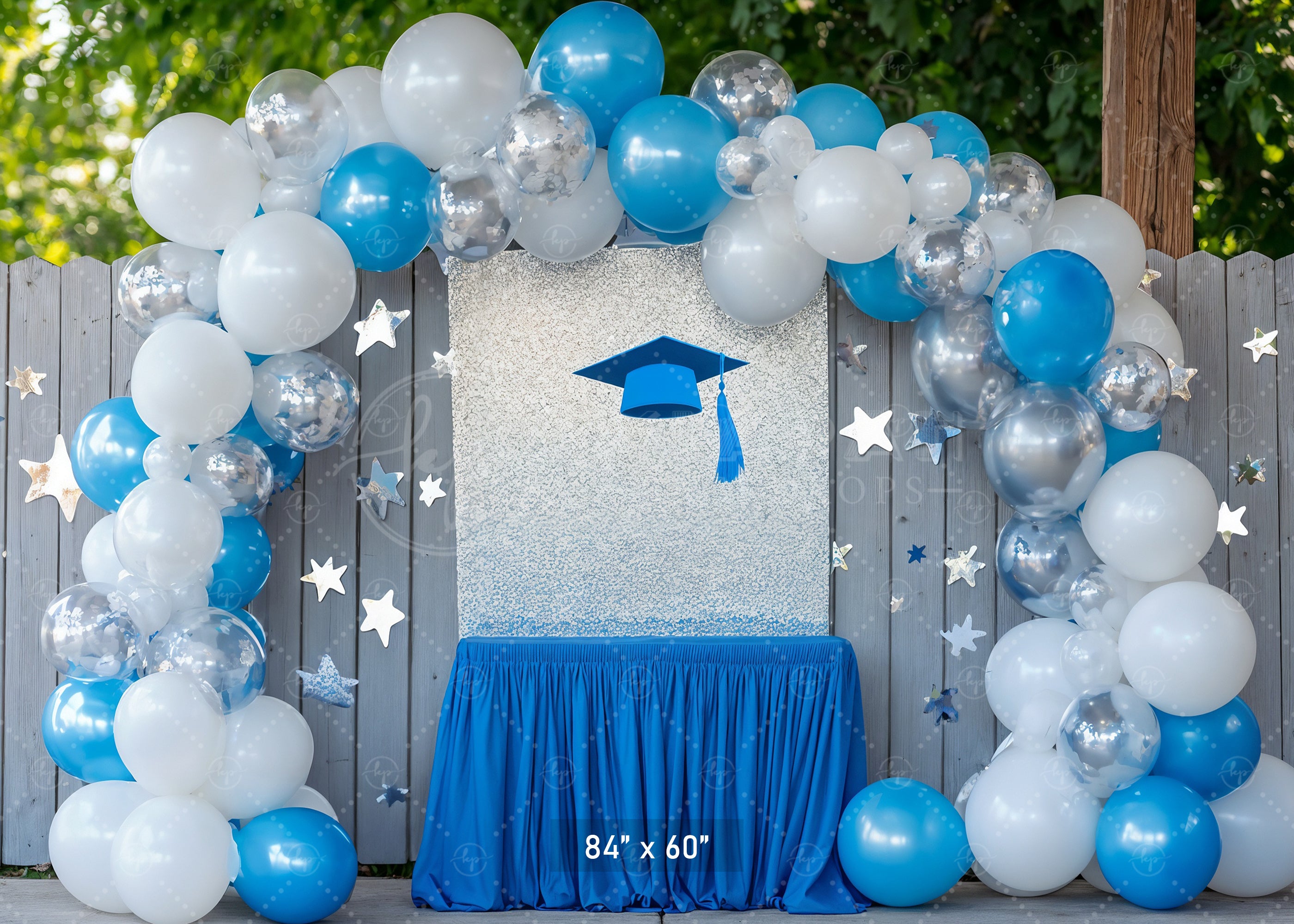 Blue & Silver Graduation Arch Backdrop