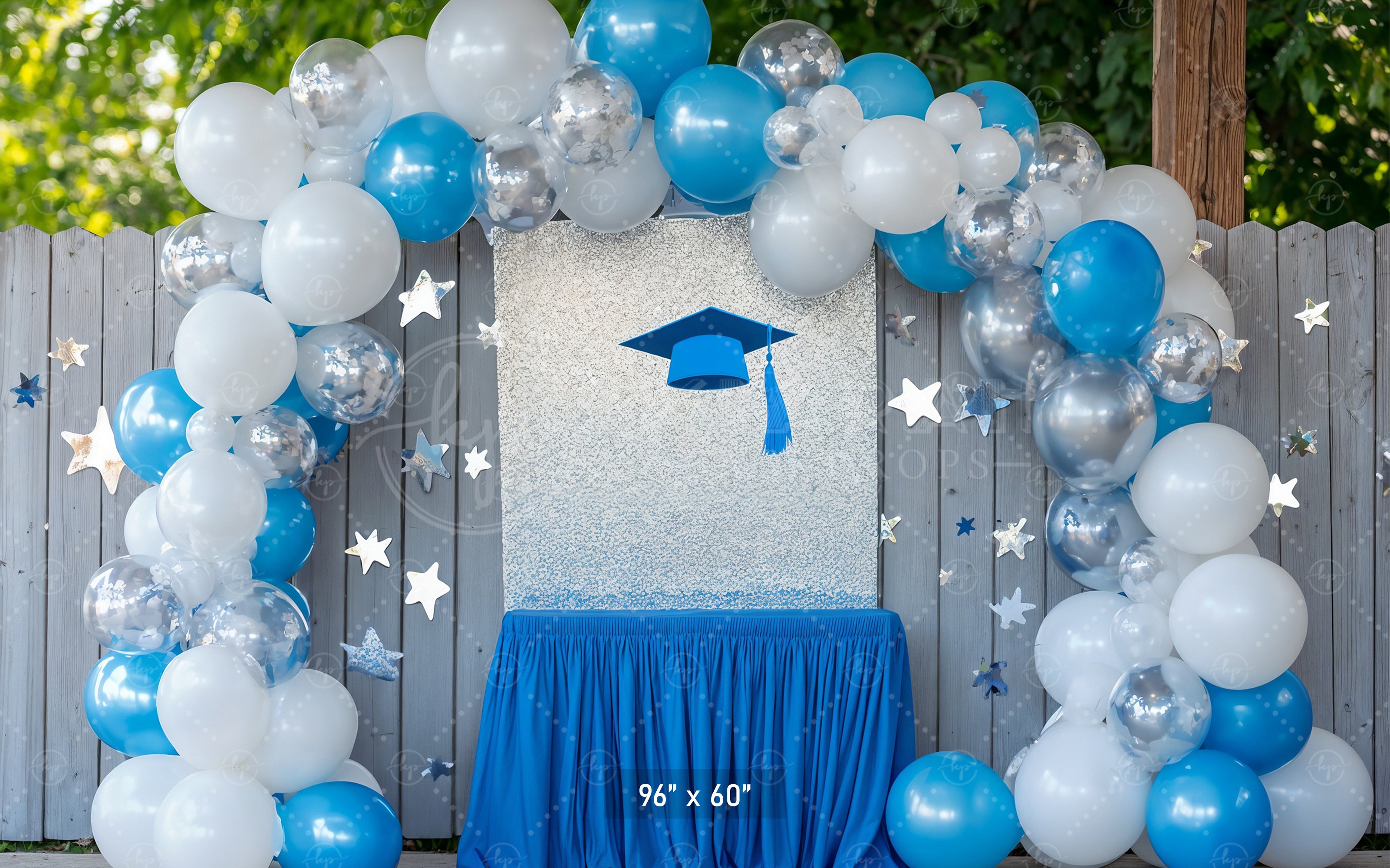Blue & Silver Graduation Arch Backdrop