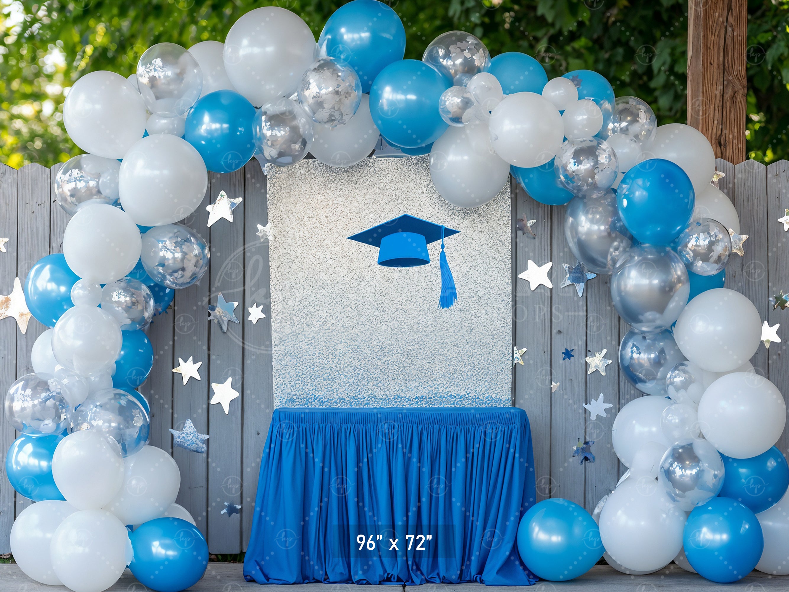 Blue & Silver Graduation Arch Backdrop