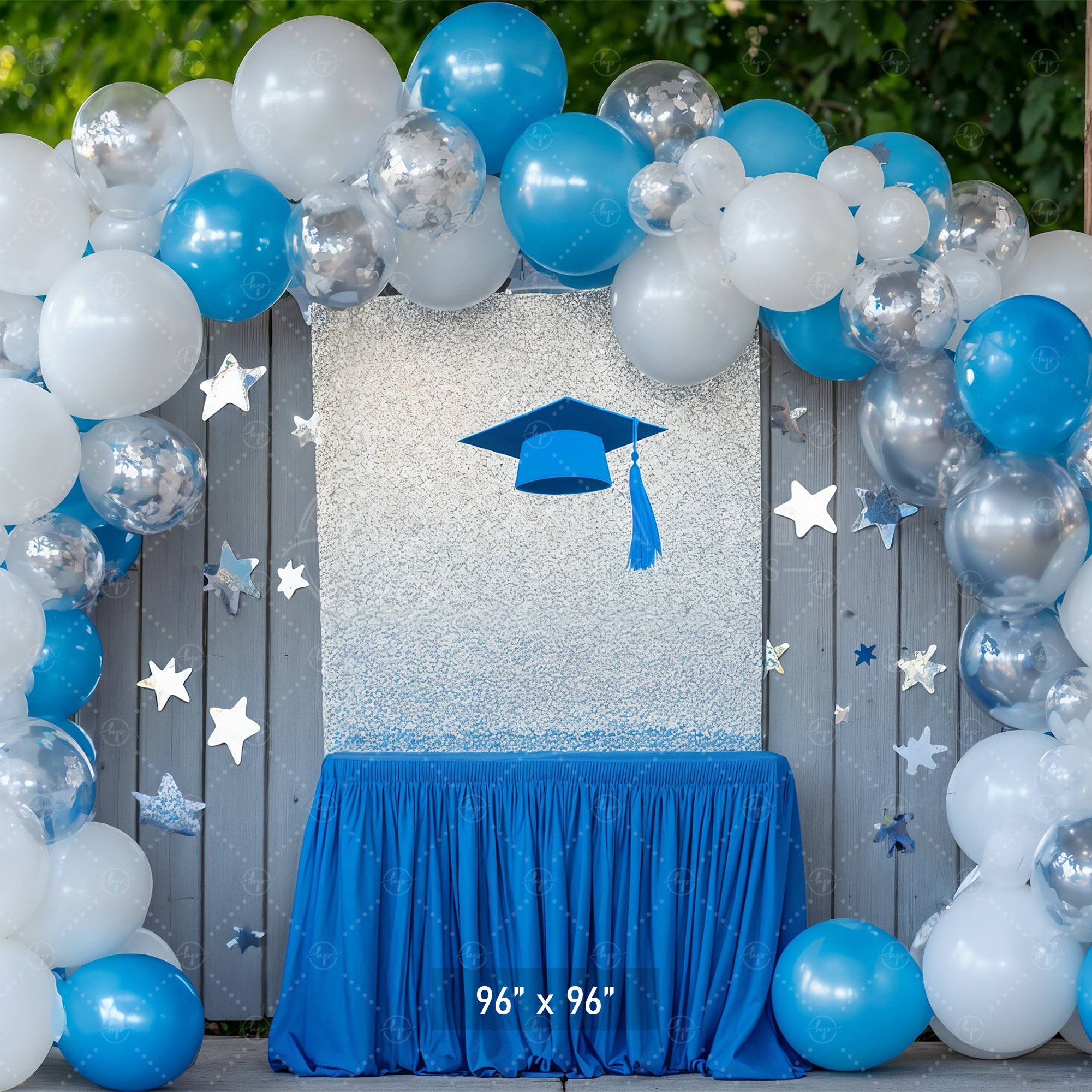 Blue & Silver Graduation Arch Backdrop