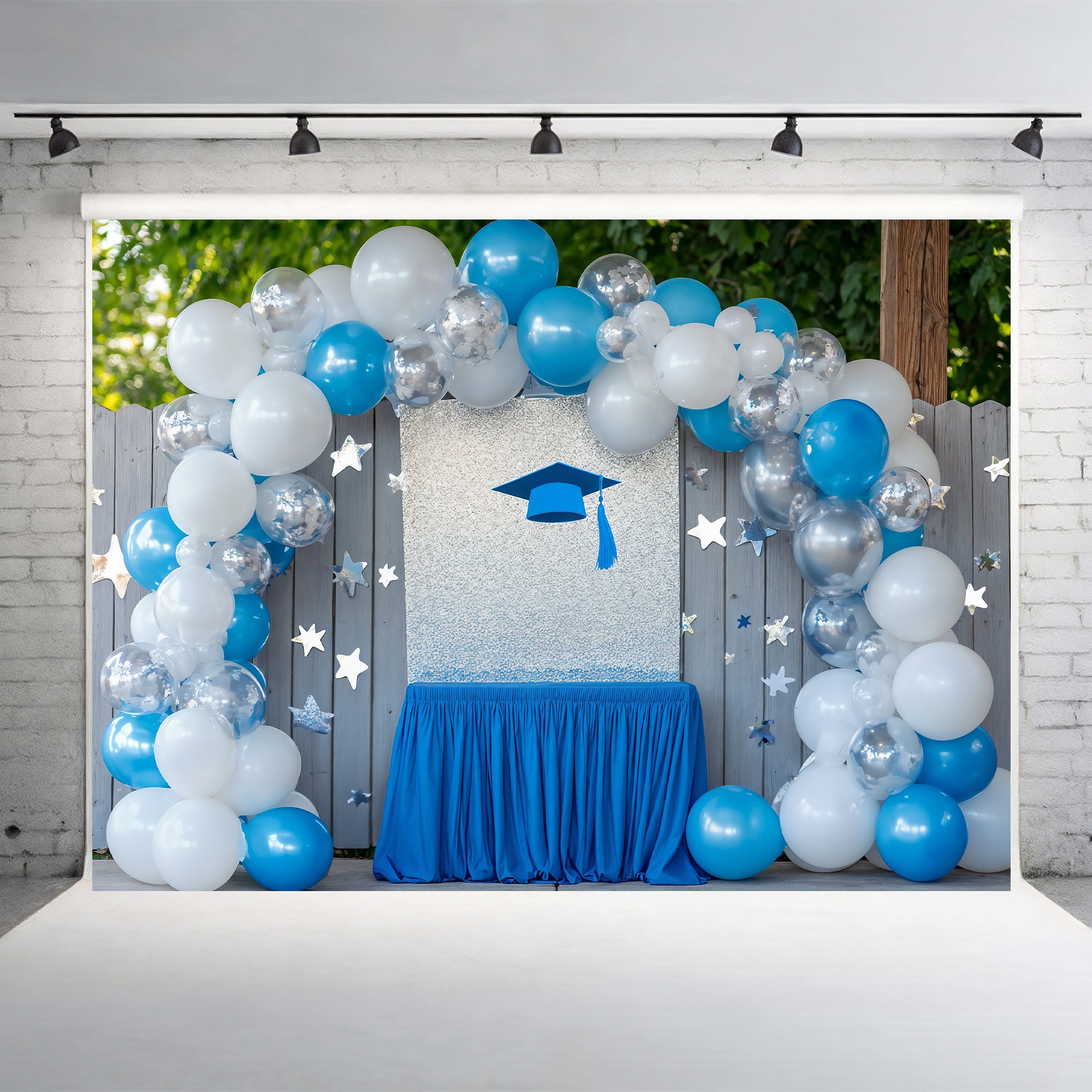 Blue & Silver Graduation Arch Backdrop