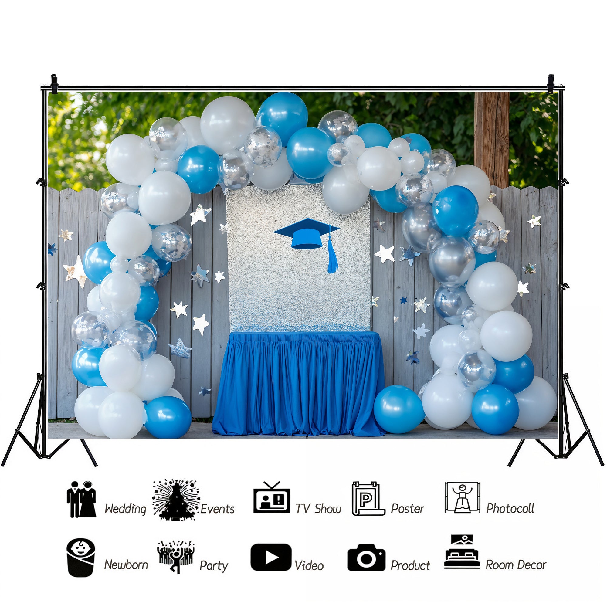 Blue & Silver Graduation Arch Backdrop