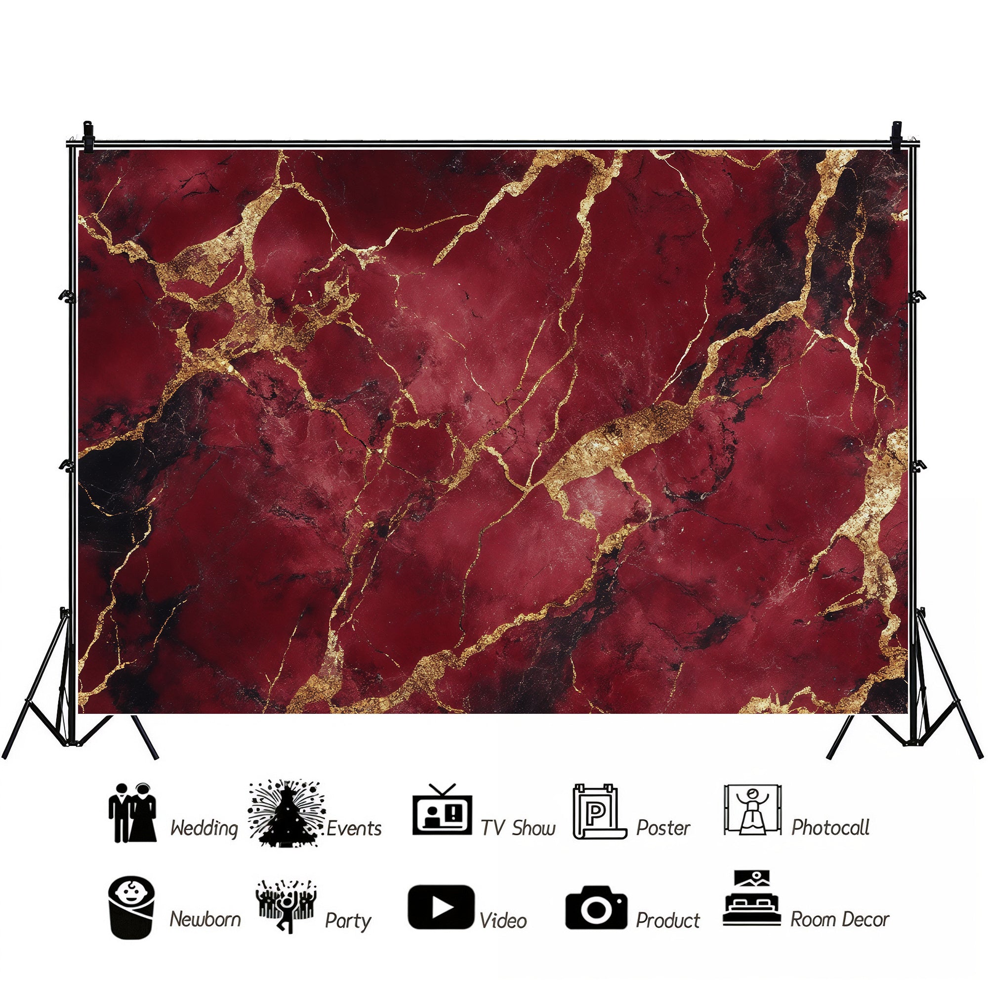 Rich Red & Gold Marble Texture Backdrop