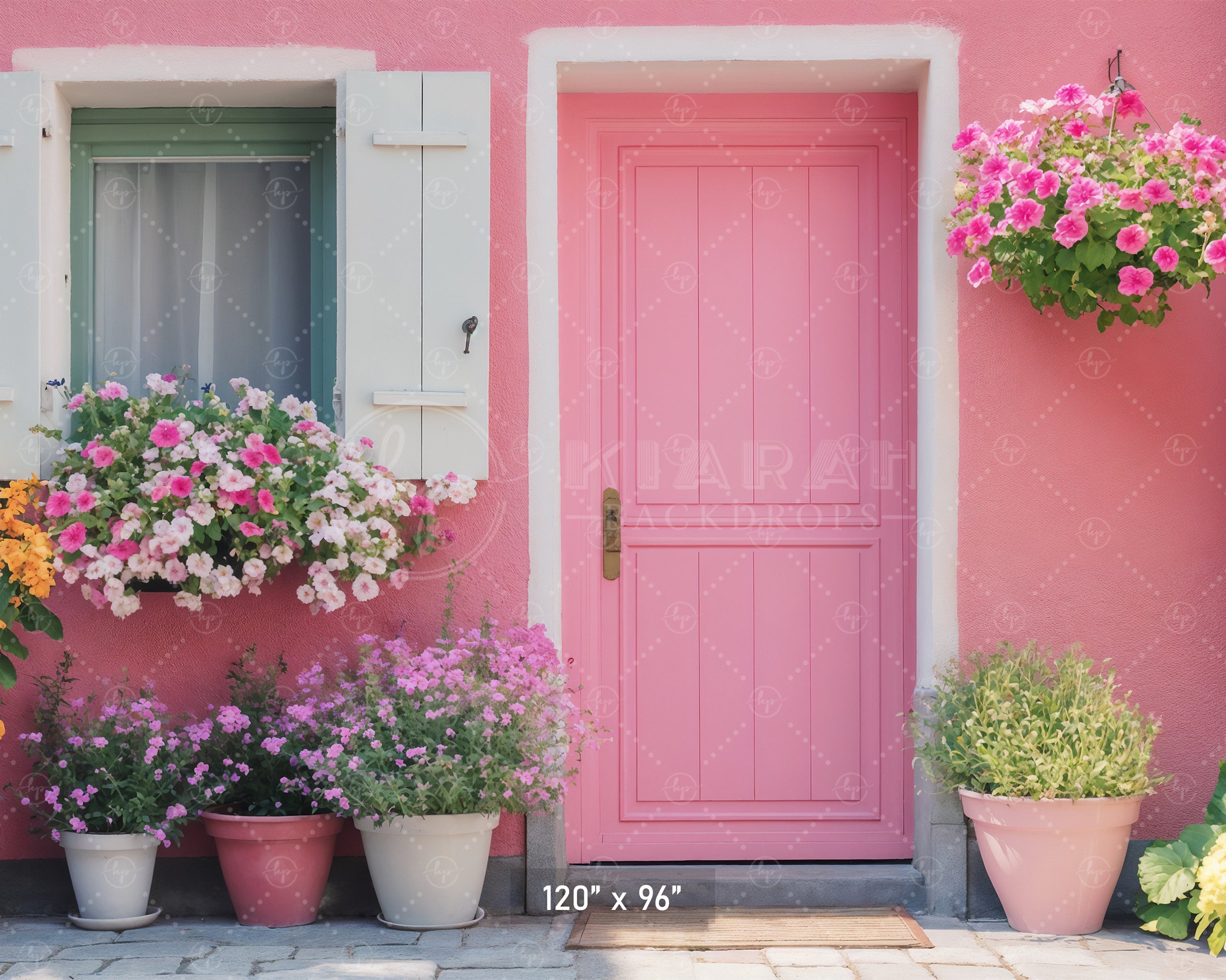 Cheerful Pink Floral Facade Backdrop