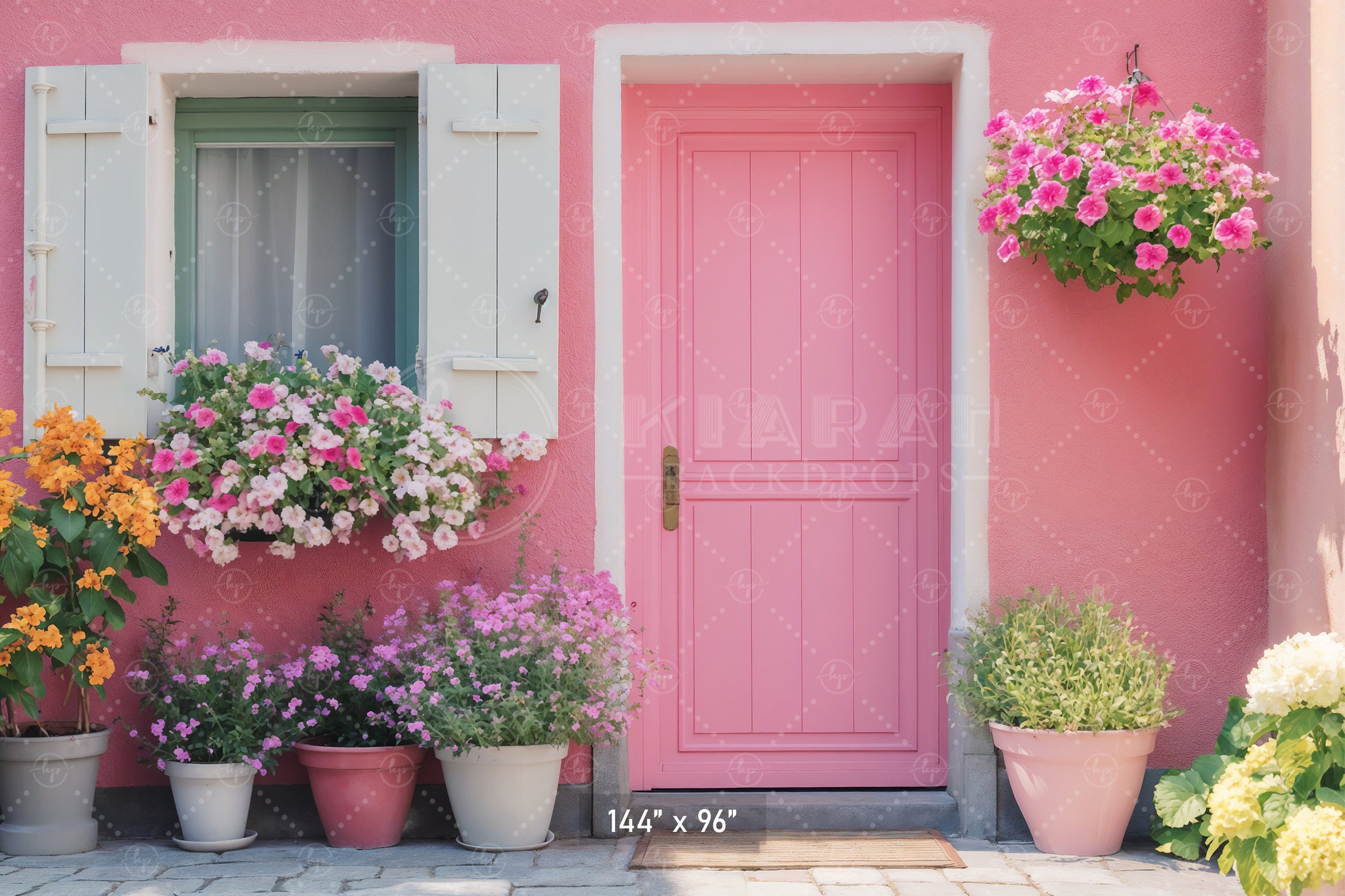 Cheerful Pink Floral Facade Backdrop