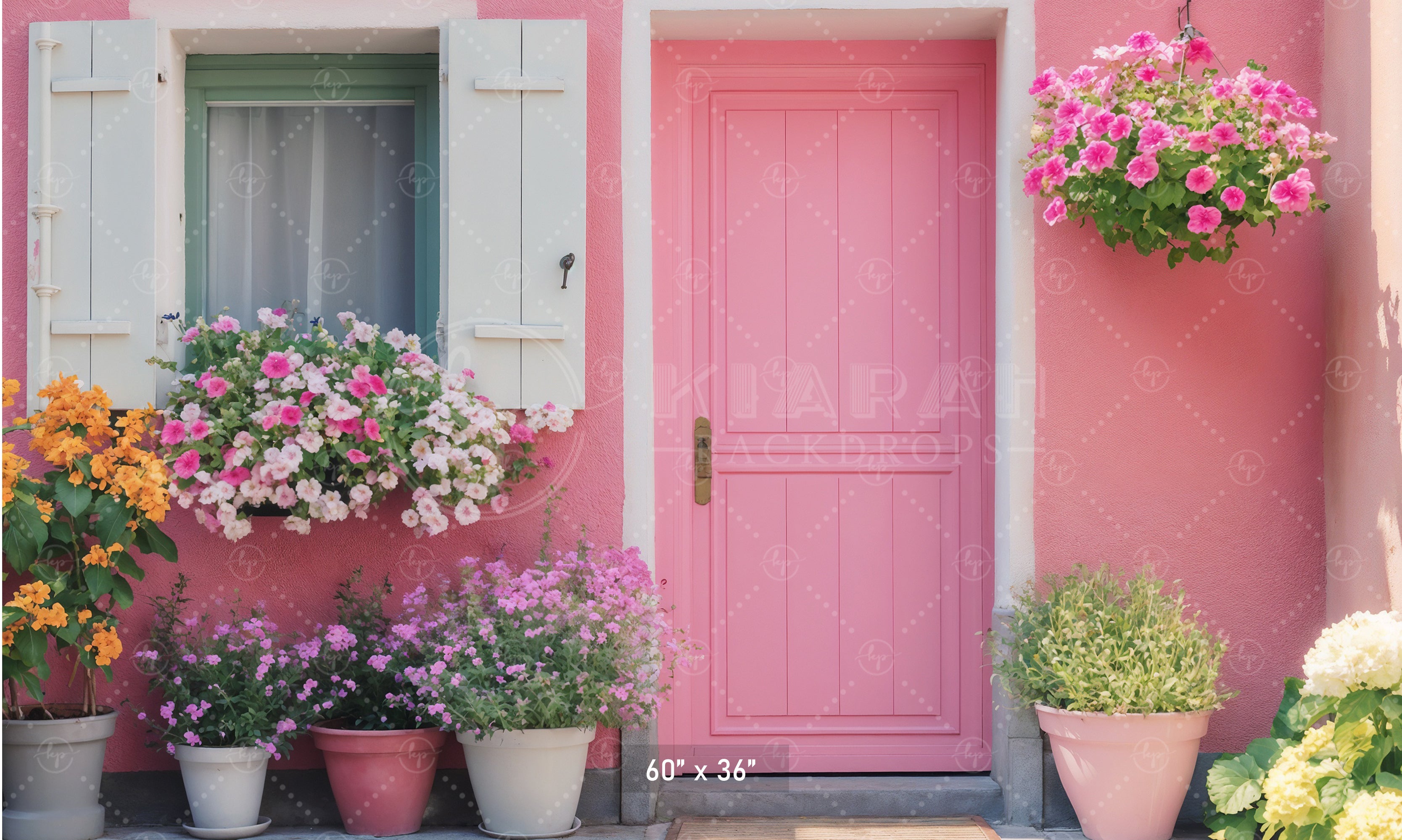 Cheerful Pink Floral Facade Backdrop