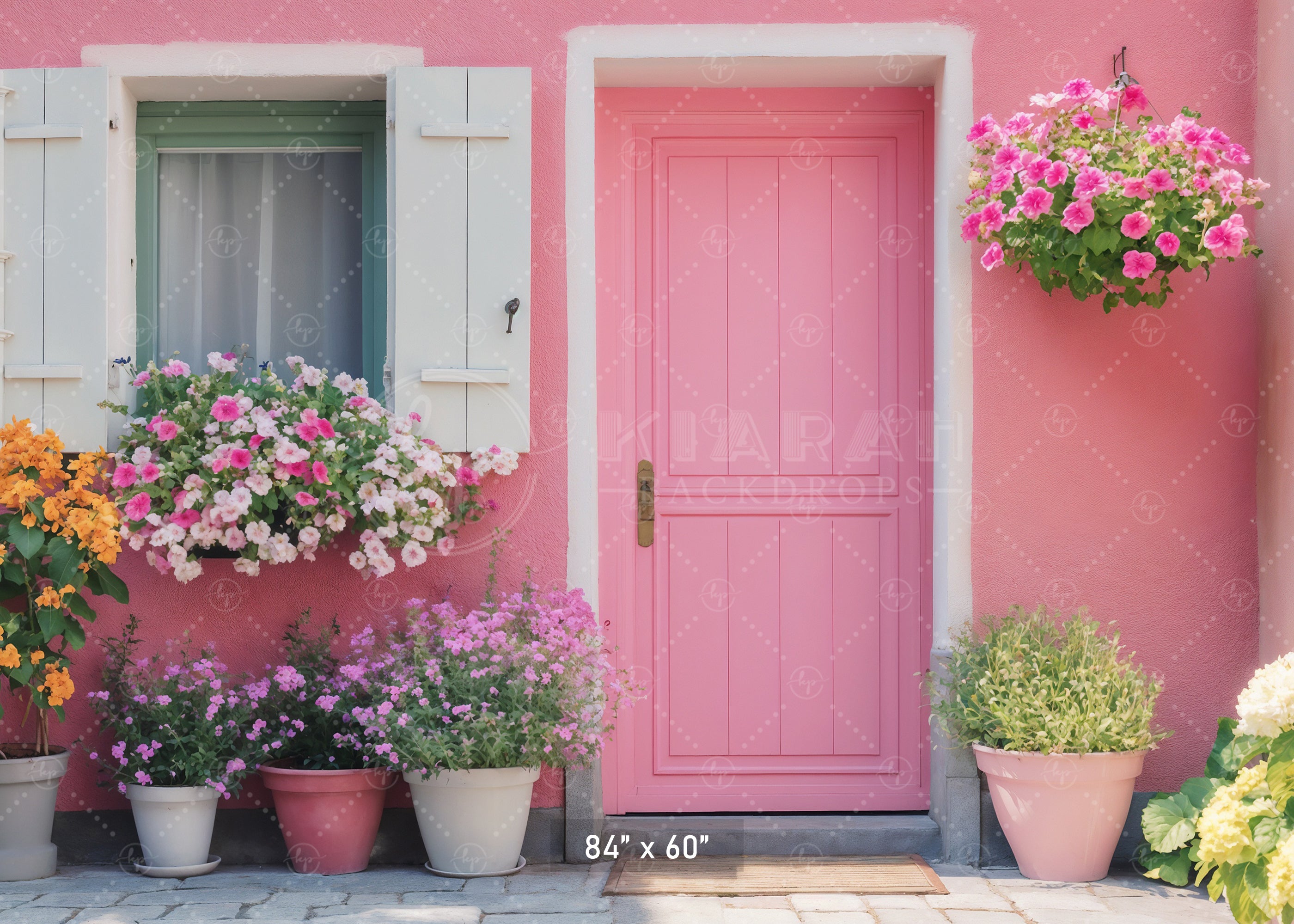 Cheerful Pink Floral Facade Backdrop