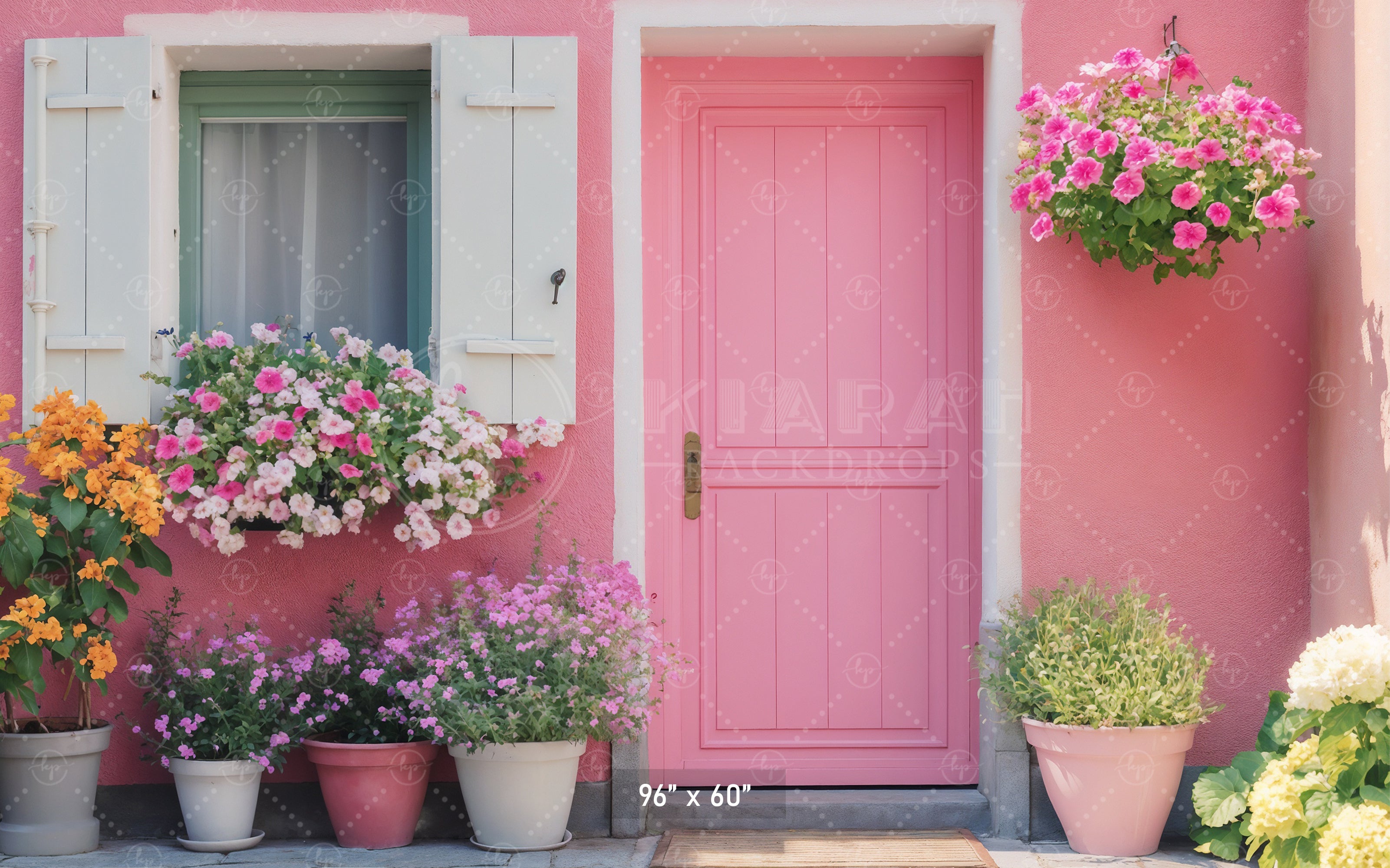Cheerful Pink Floral Facade Backdrop