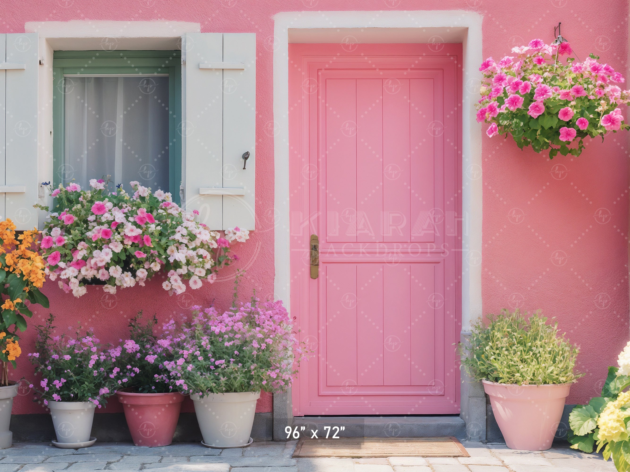 Cheerful Pink Floral Facade Backdrop
