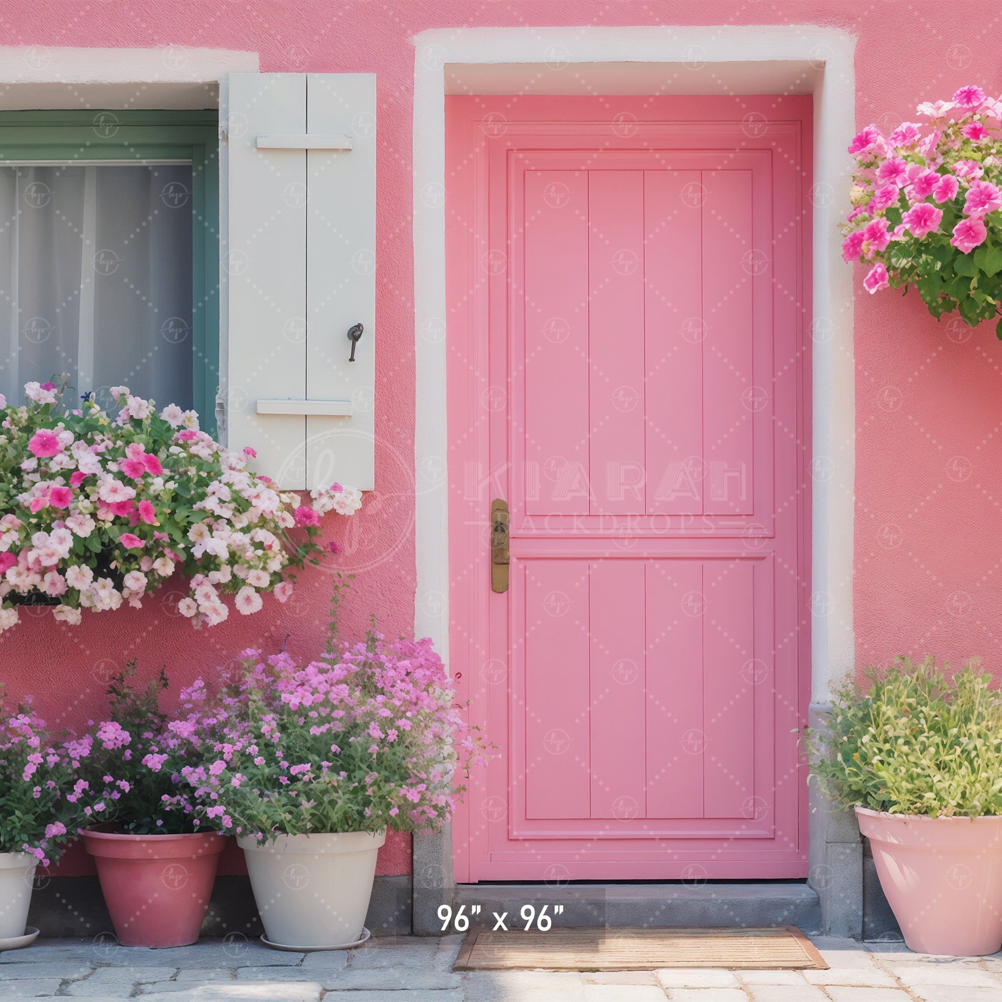 Cheerful Pink Floral Facade Backdrop