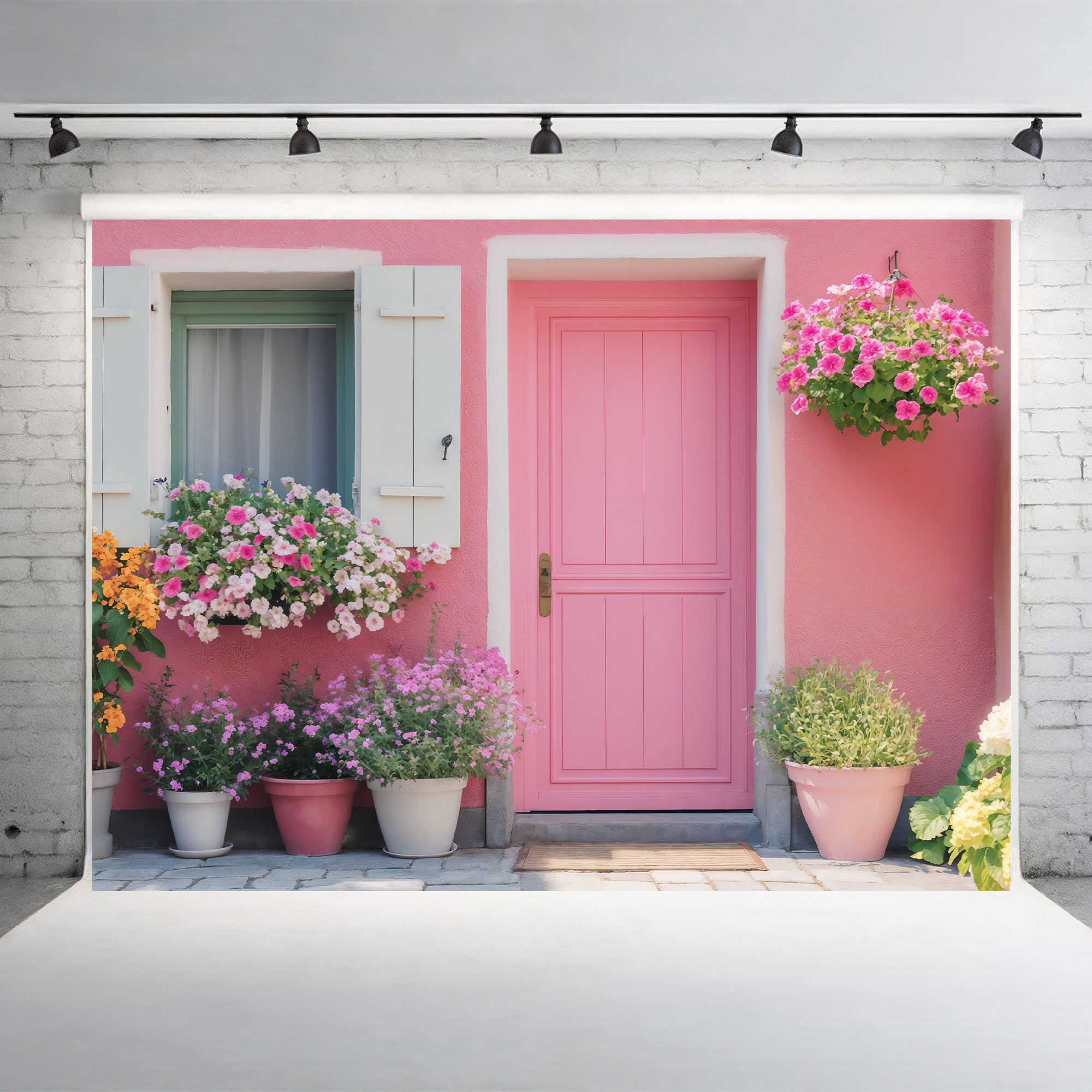 Cheerful Pink Floral Facade Backdrop