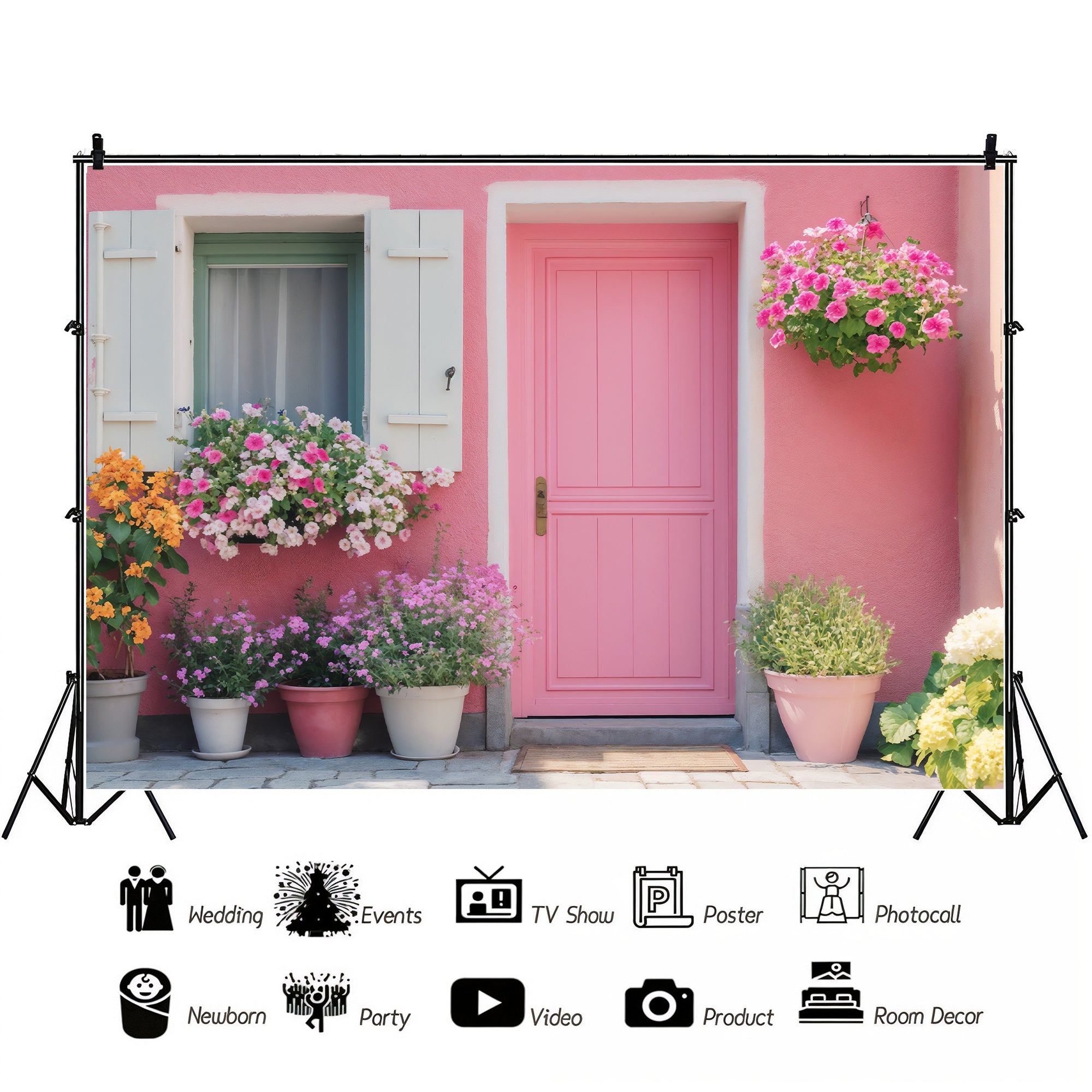 Cheerful Pink Floral Facade Backdrop