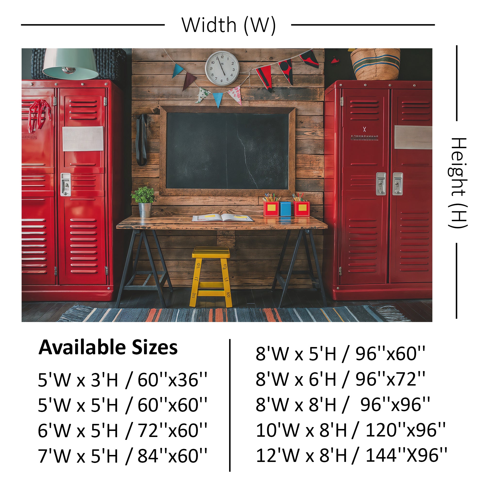 Rustic School Desk & Lockers Backdrop