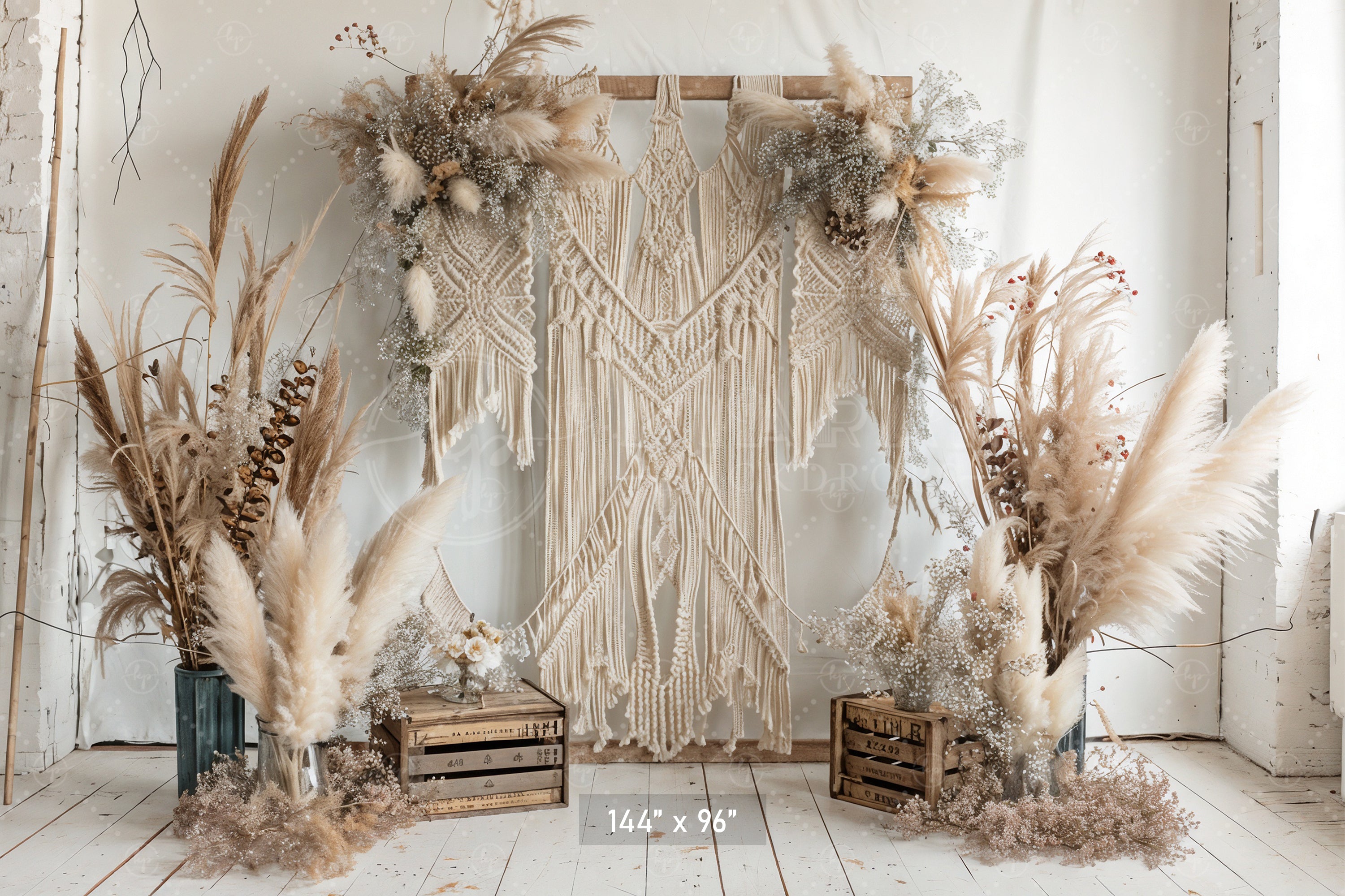 Macrame & Pampas Grass Wedding Arch Backdrop