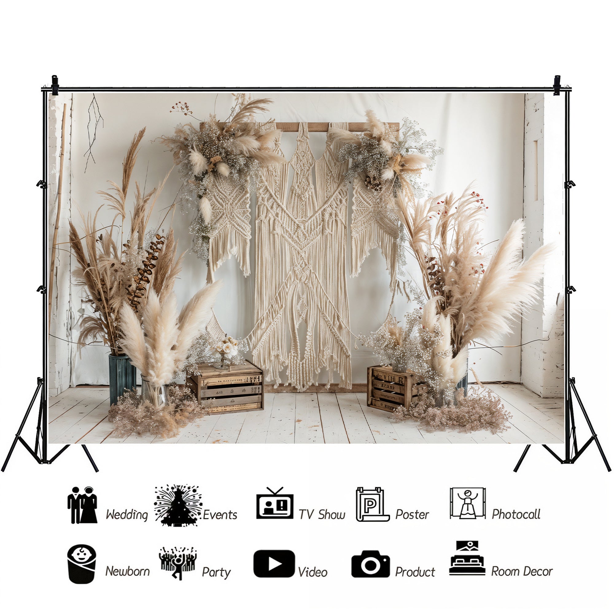 Macrame & Pampas Grass Wedding Arch Backdrop