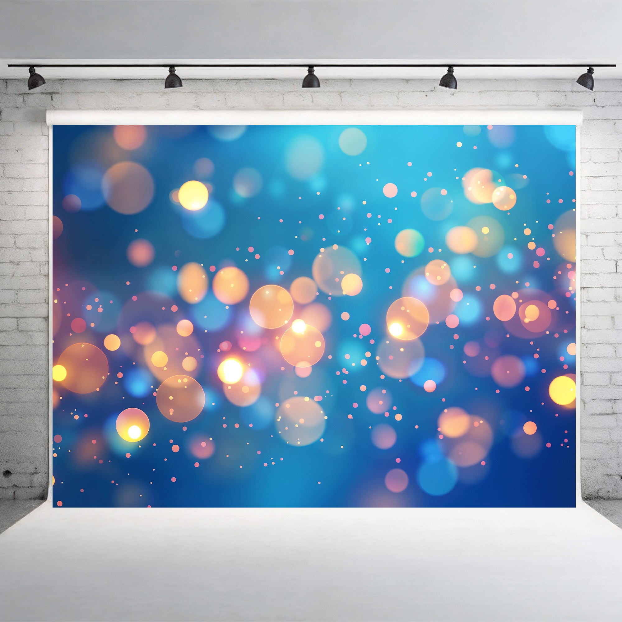 Blue & Gold Bokeh Sparkle Backdrop