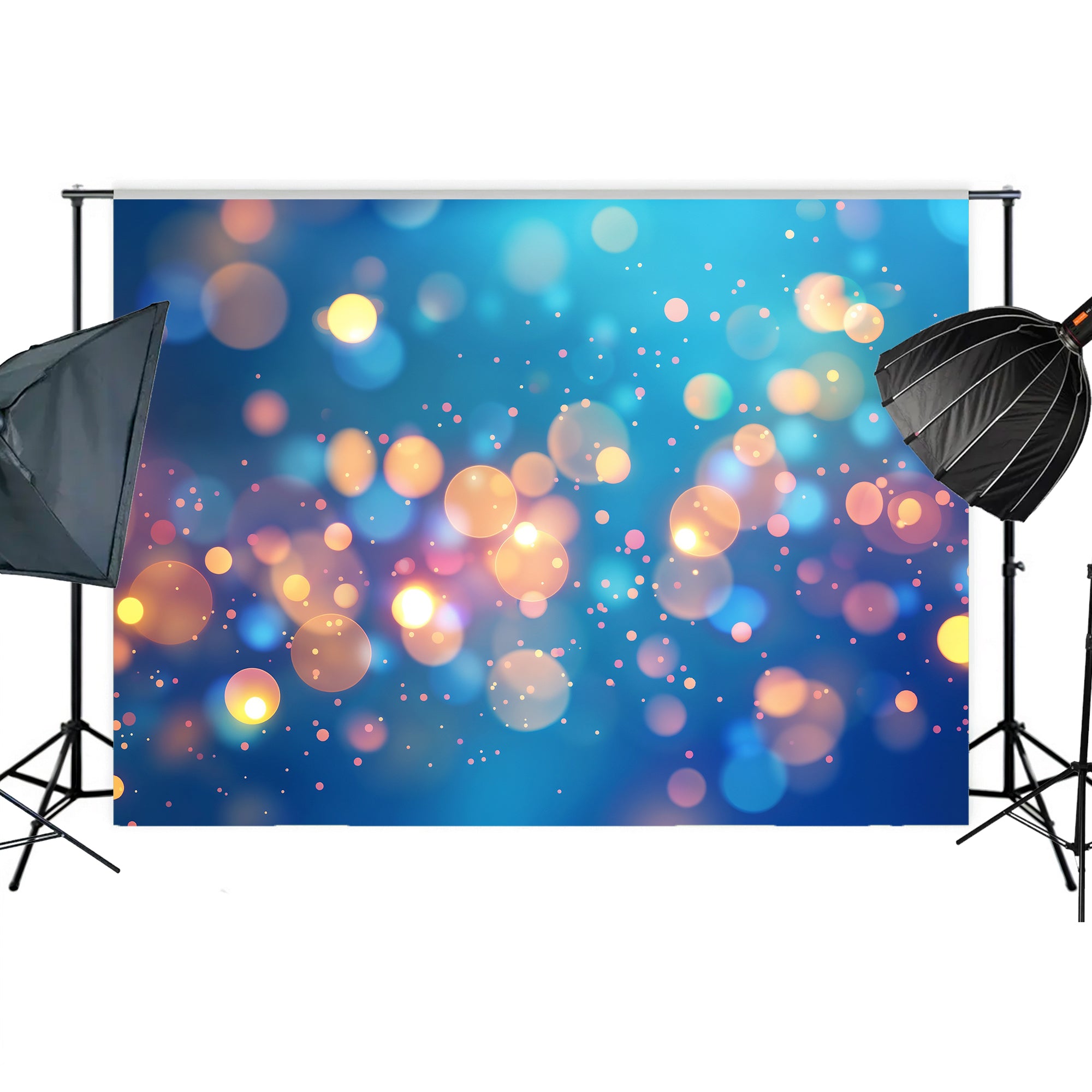 Blue & Gold Bokeh Sparkle Backdrop