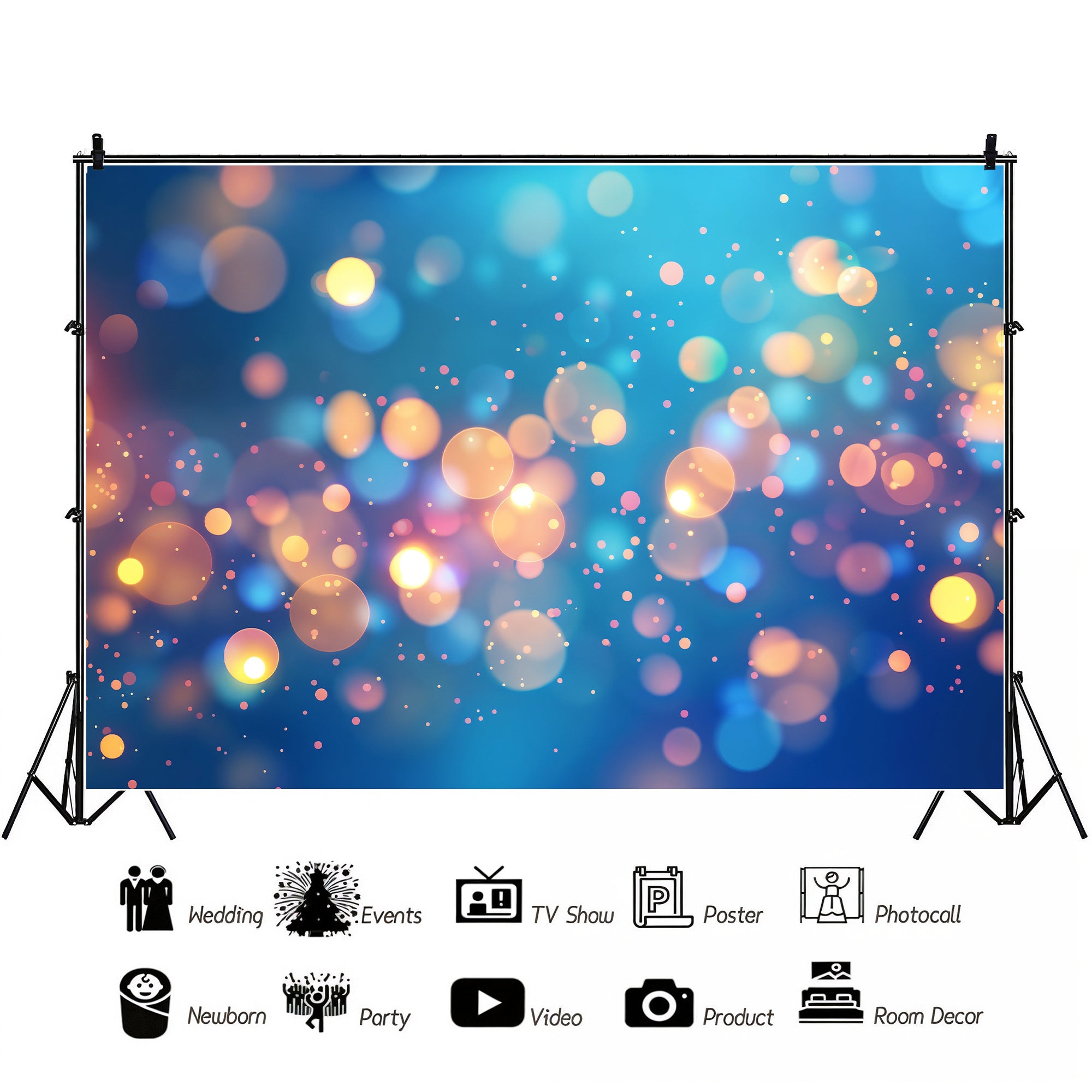 Blue & Gold Bokeh Sparkle Backdrop